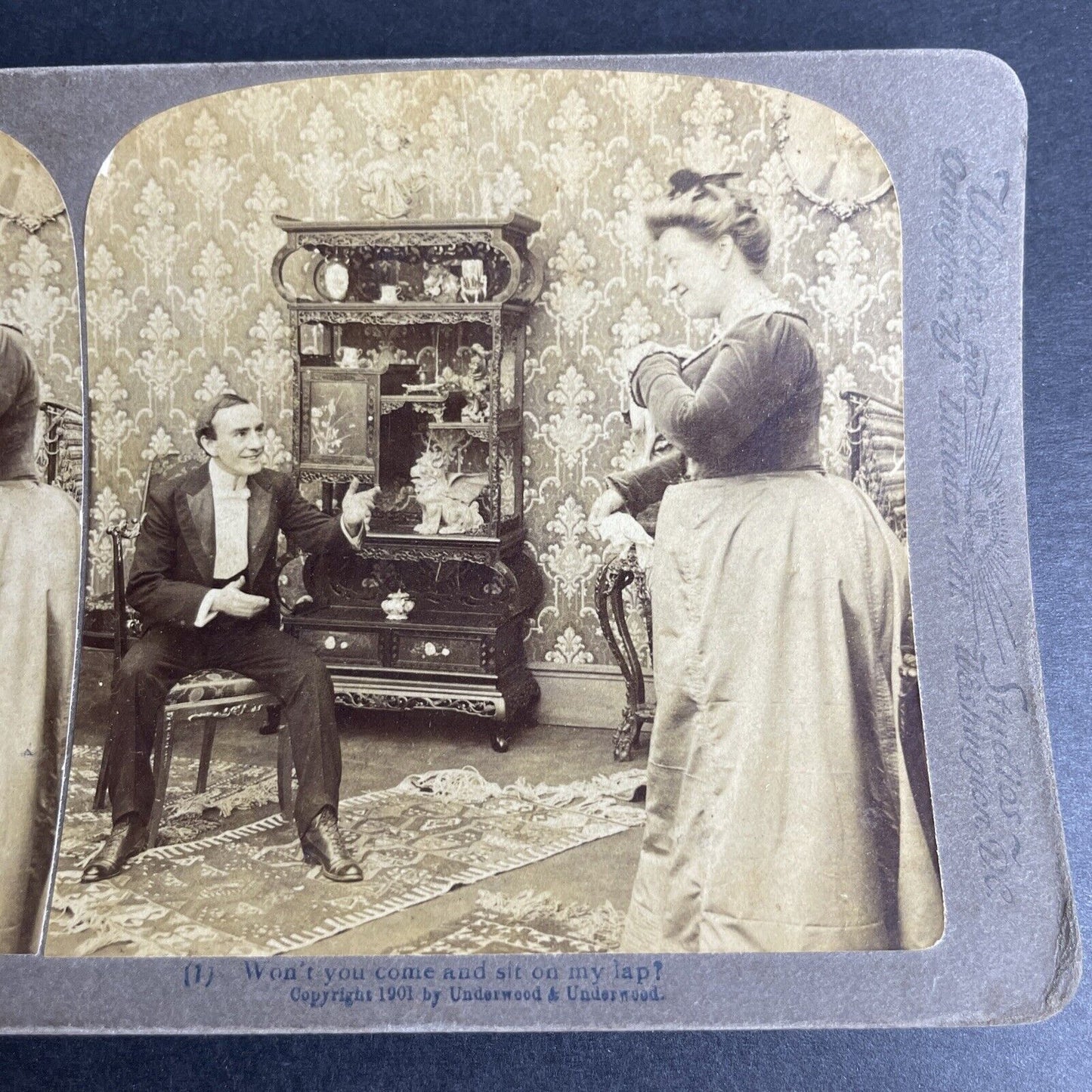 Antique 1901 Young Man Flirting With A Young Lady Stereoview Photo Card P1039