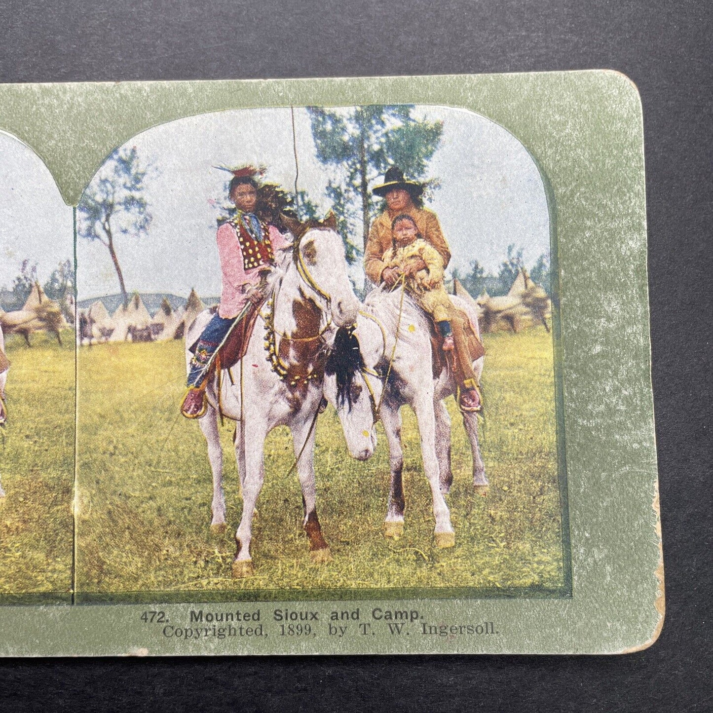 Antique 1899 Sioux Warrior With Children Stereoview Photo Card P580-062