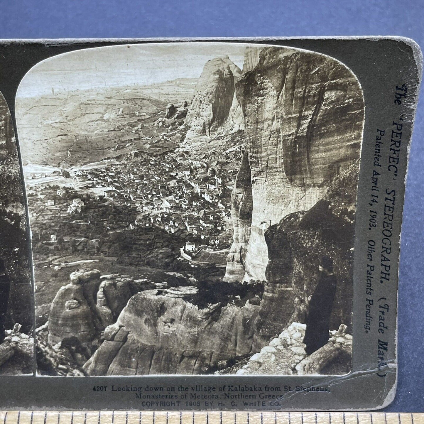 Antique 1908 The Village Of Kalabaka Greece Stereoview Photo Card P1879