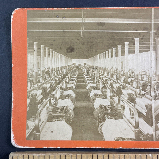 Weave Room Langdon Mills Manchester NH Stereoview A.B. Hamor c1873 Y2618