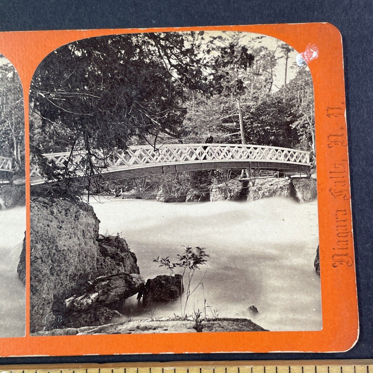 Bridge to Sister Island New York Stereoview Charles Bierstadt c1870s Y2229