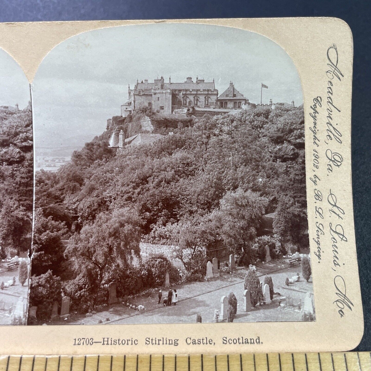 Antique 1902 Stirling Castle & Graveyard Scotland Stereoview Photo Card P3908