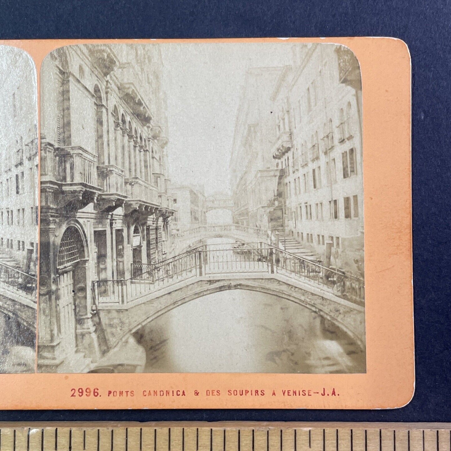 Bridges & Canal Venice Italy Stereoview Jean Andrieu Antique c1870s X3749