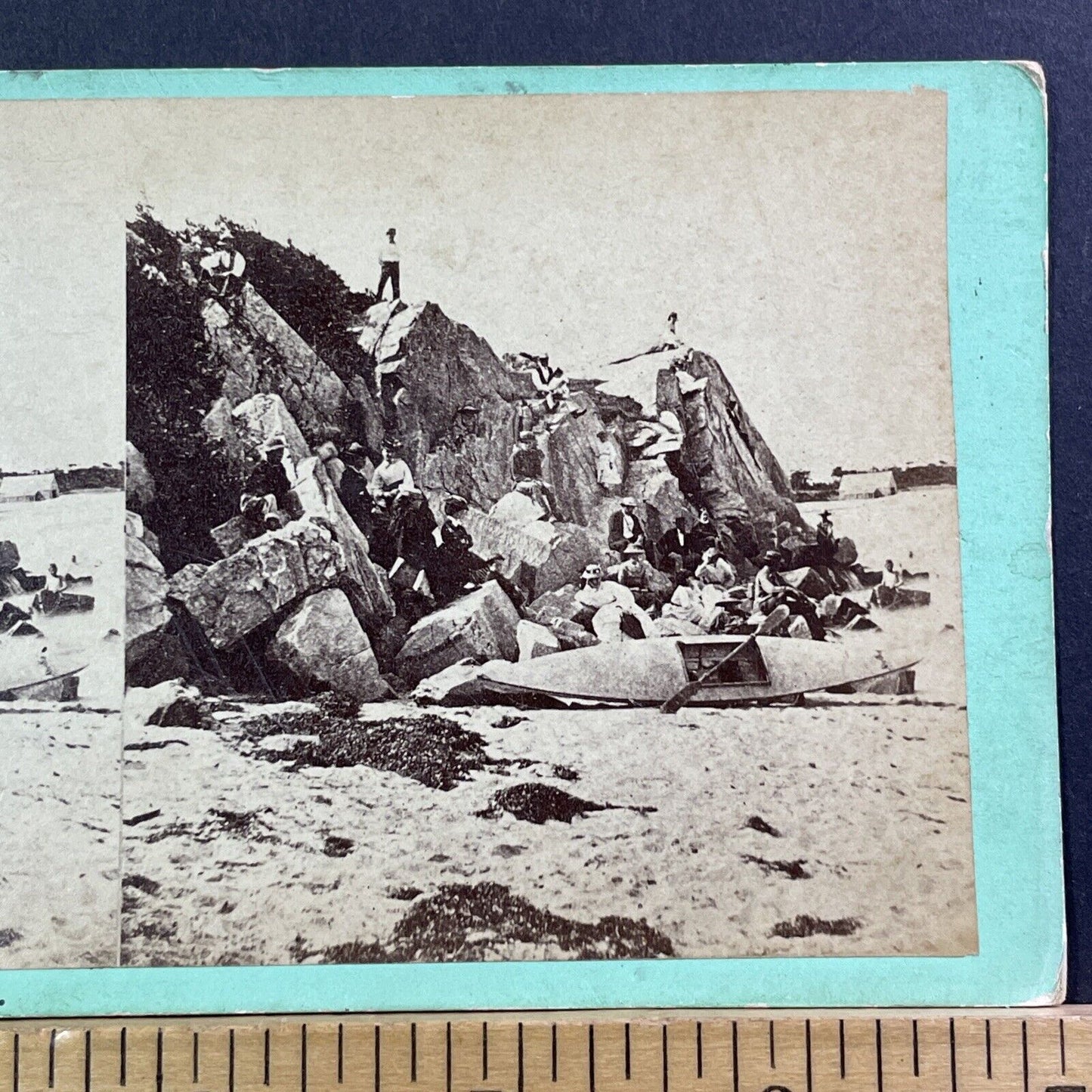 Nonquitt Beach Massachusetts Stereoview TEM White Photo Card Antique c1868 X1000