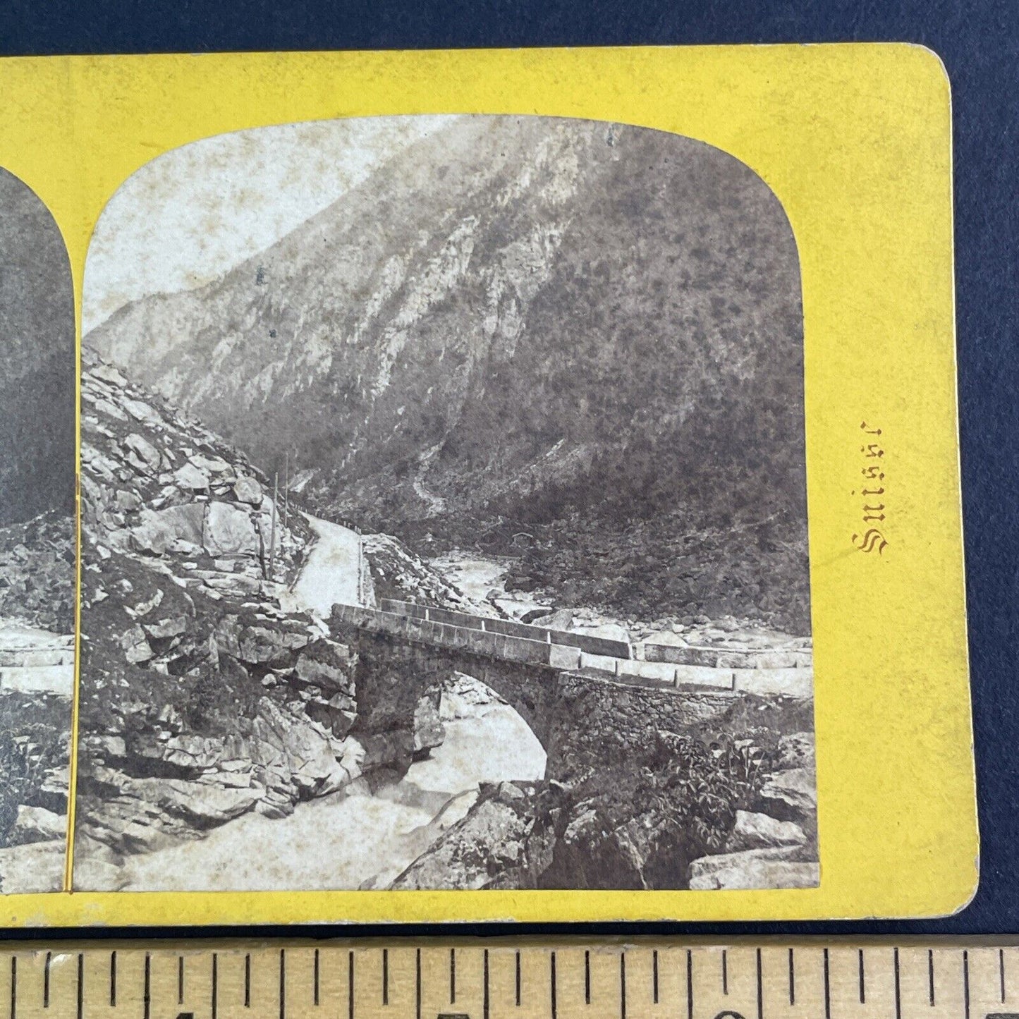 St. Gotthard Pass Switzerland Stereoview Adolfe Braun Antique c1870 X3602