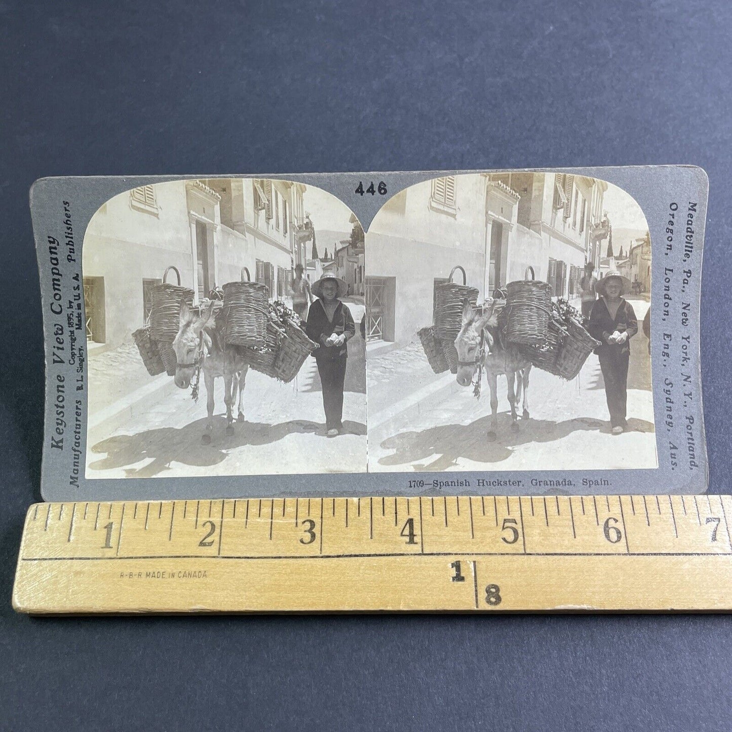 Antique 1895 Boy Selling Fruits Granada Spain Stereoview Photo Card P2125