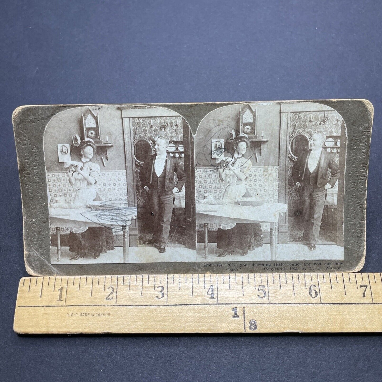 Antique 1903 Woman Making French Bread *GRAFFITI* Stereoview Photo Card P1829