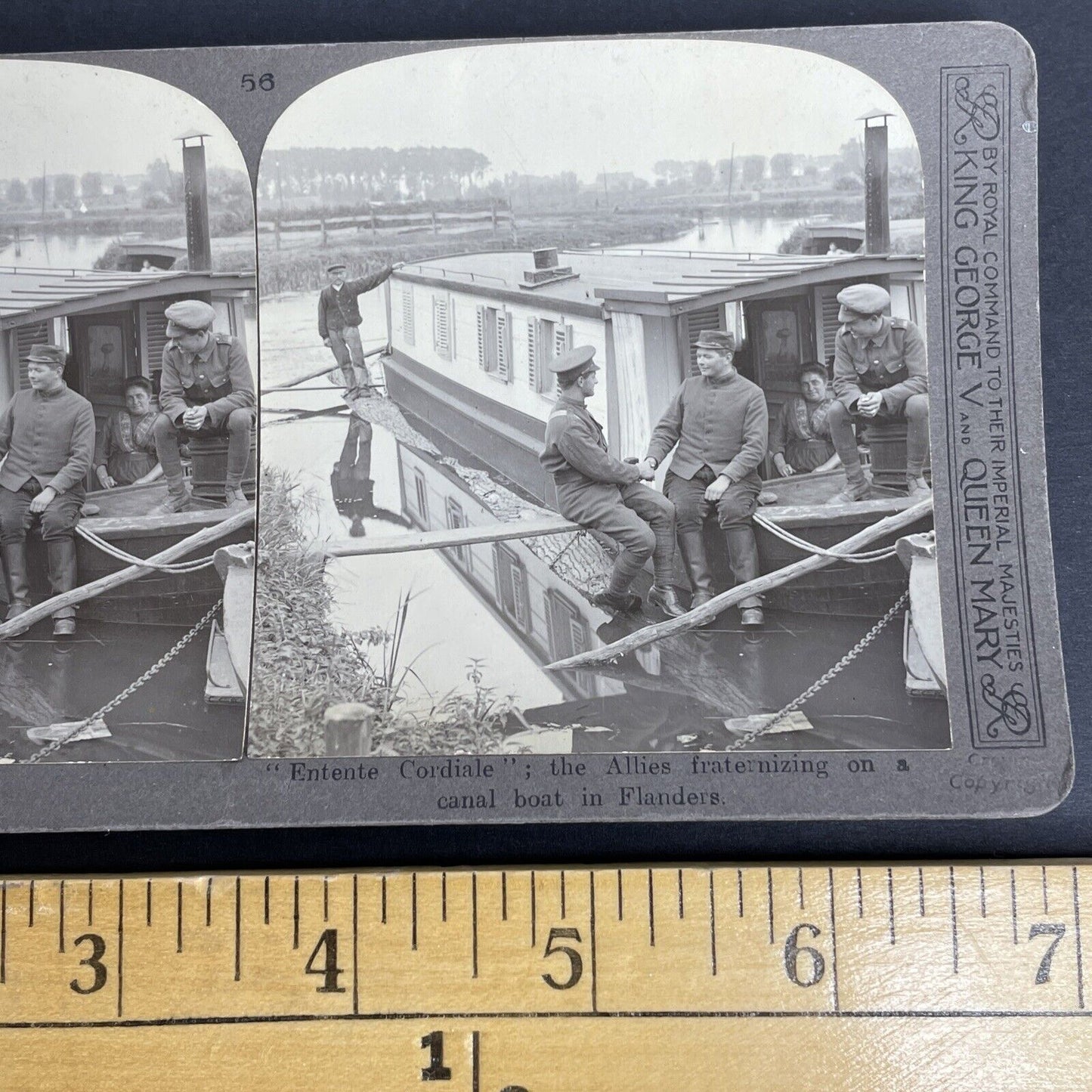 Antique 1915 Canadian Troops WW1 Belgium River Stereoview Photo Card P962