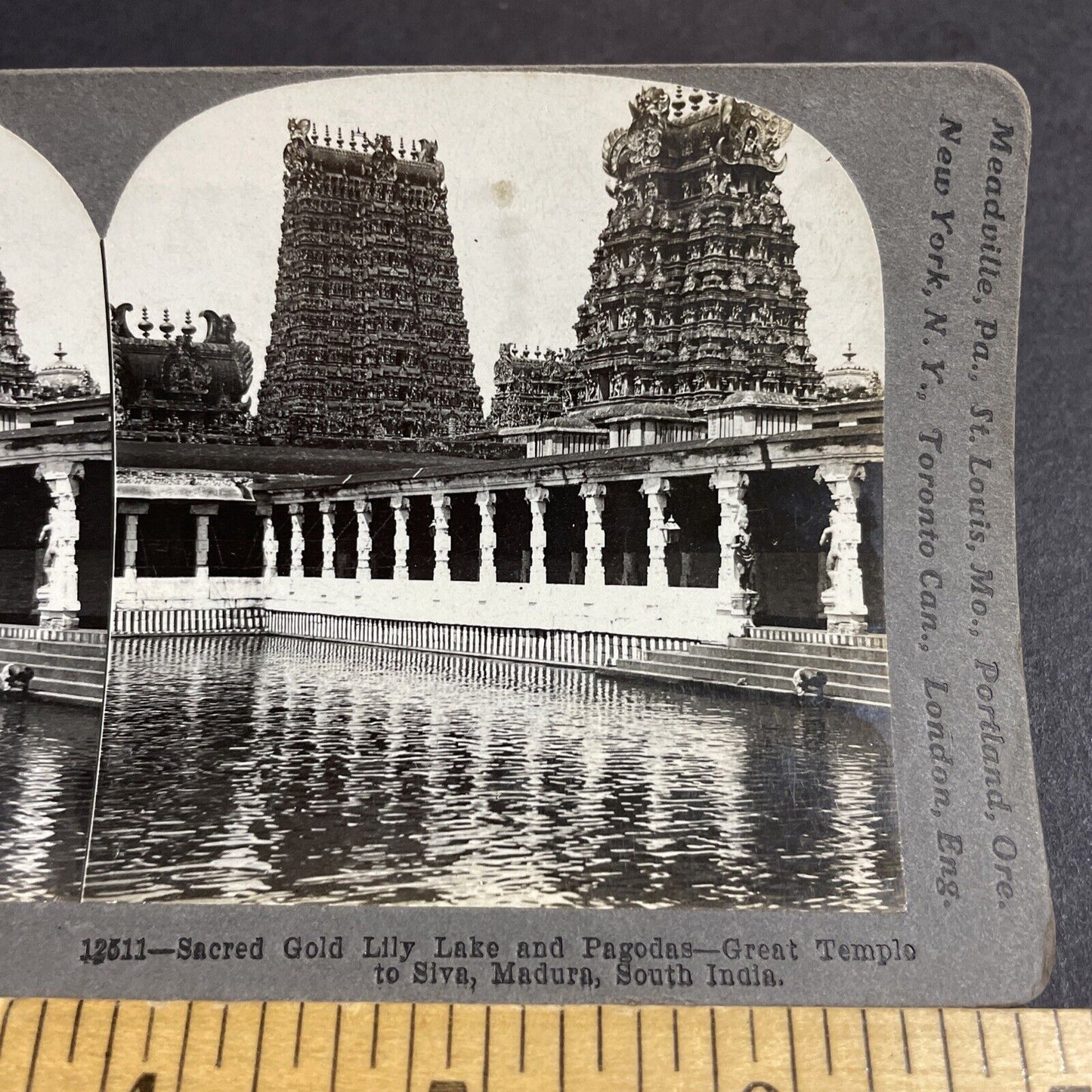 Antique 1910 Arulmigu Meenakshi Sundaraswarar Temple Stereoview Photo Card P4464