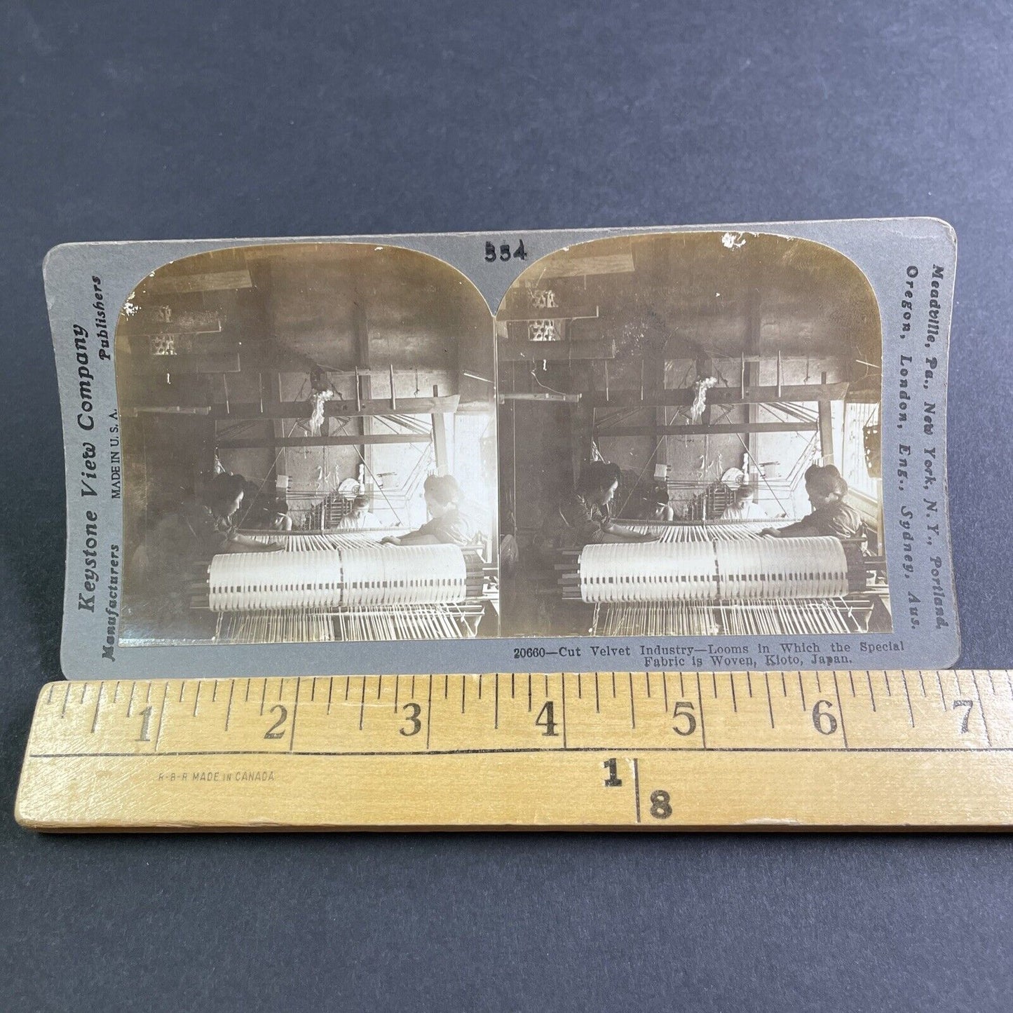Antique 1904 Japanese Velvet Factory Kyoto Japan Stereoview Photo Card P2194