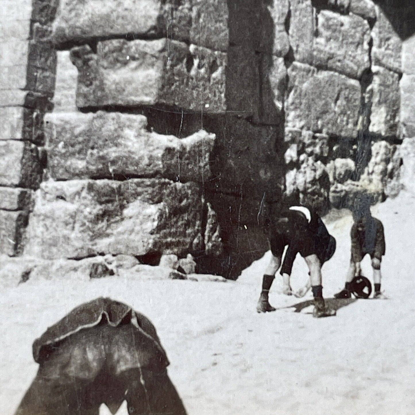 Antique 1925 Kids Goofing Around Volterra Italy OOAK Stereoview Photo Card P3228