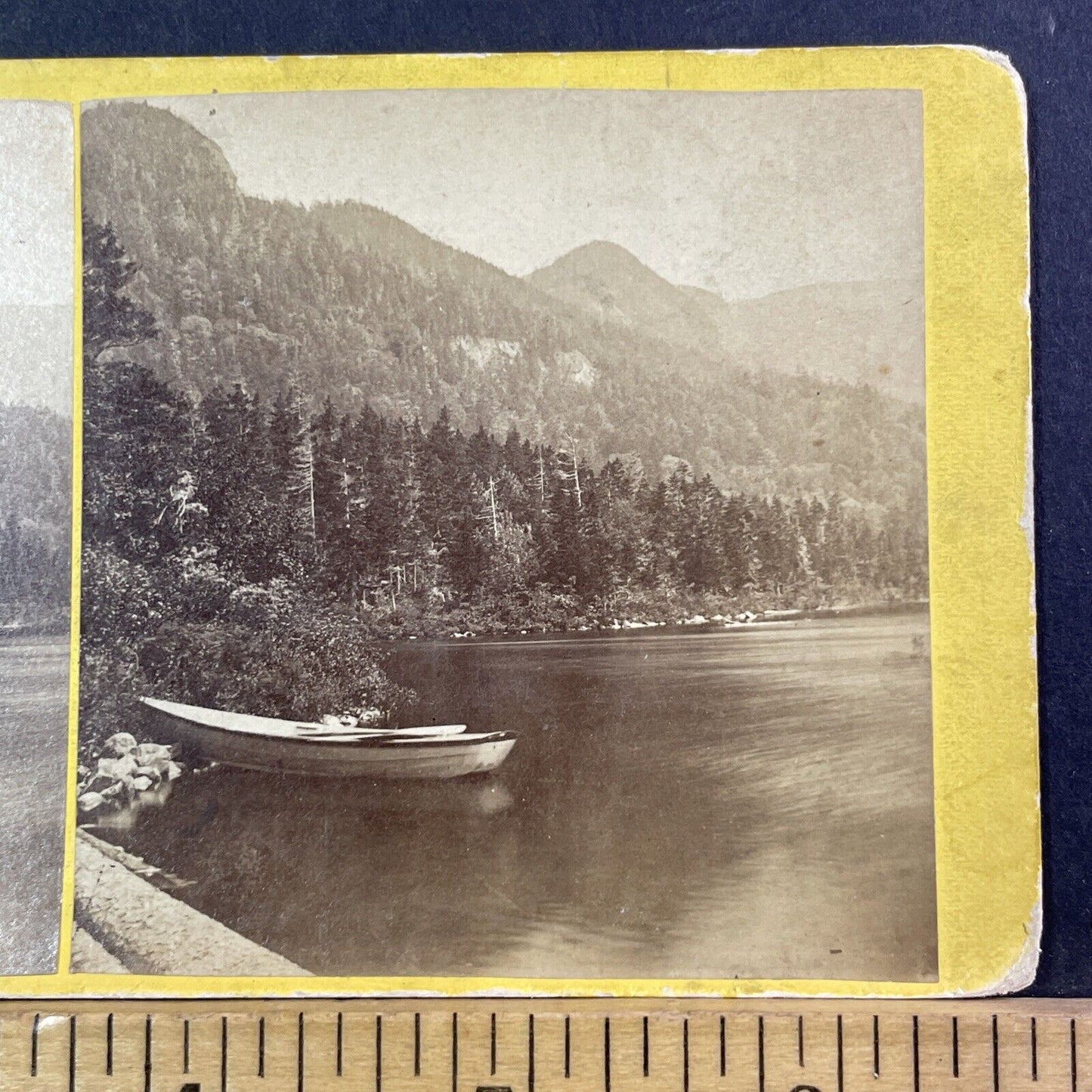 Echo Lake Rowboat Canoe Stereoview New Hampshire Photo Card Antique c1870 X936