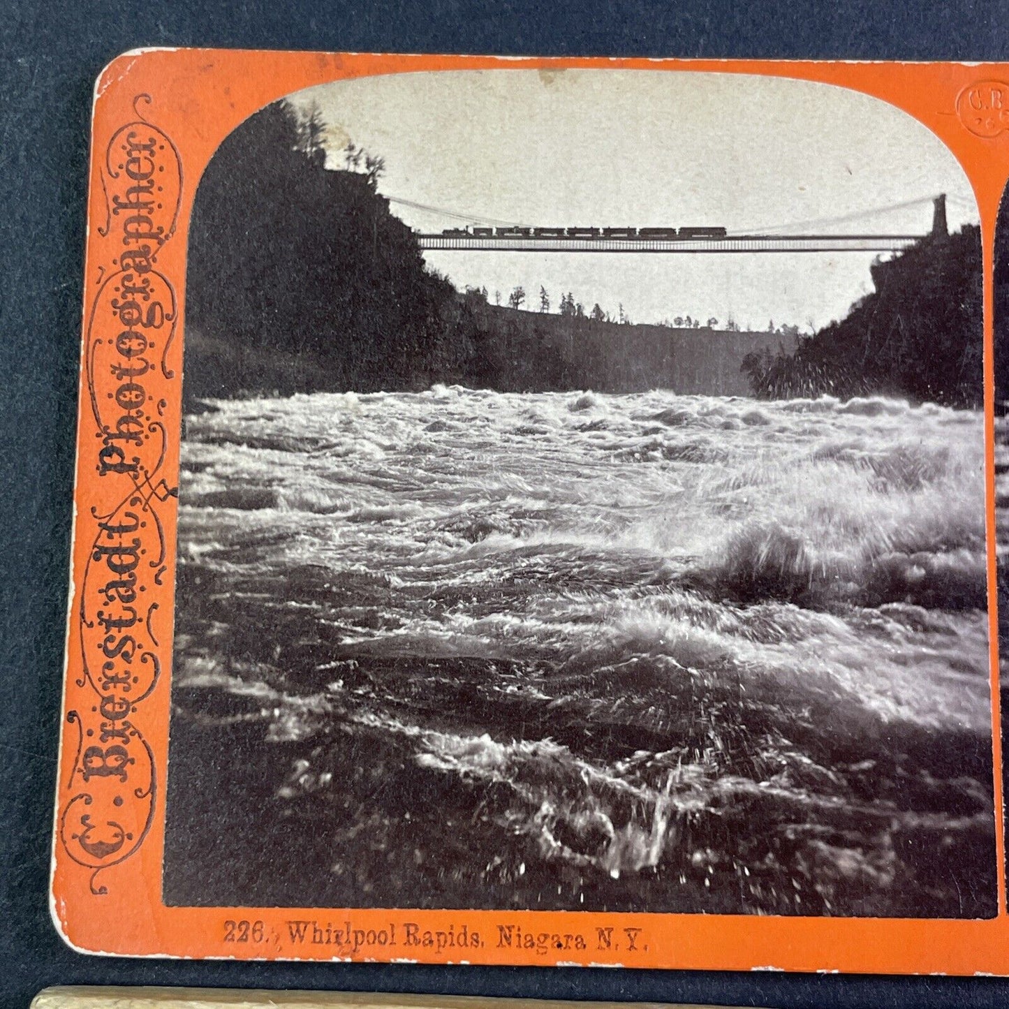 Train Passes over the Whirlpool Rapids Stereoview Charles Bierstadt c1870s Y2214