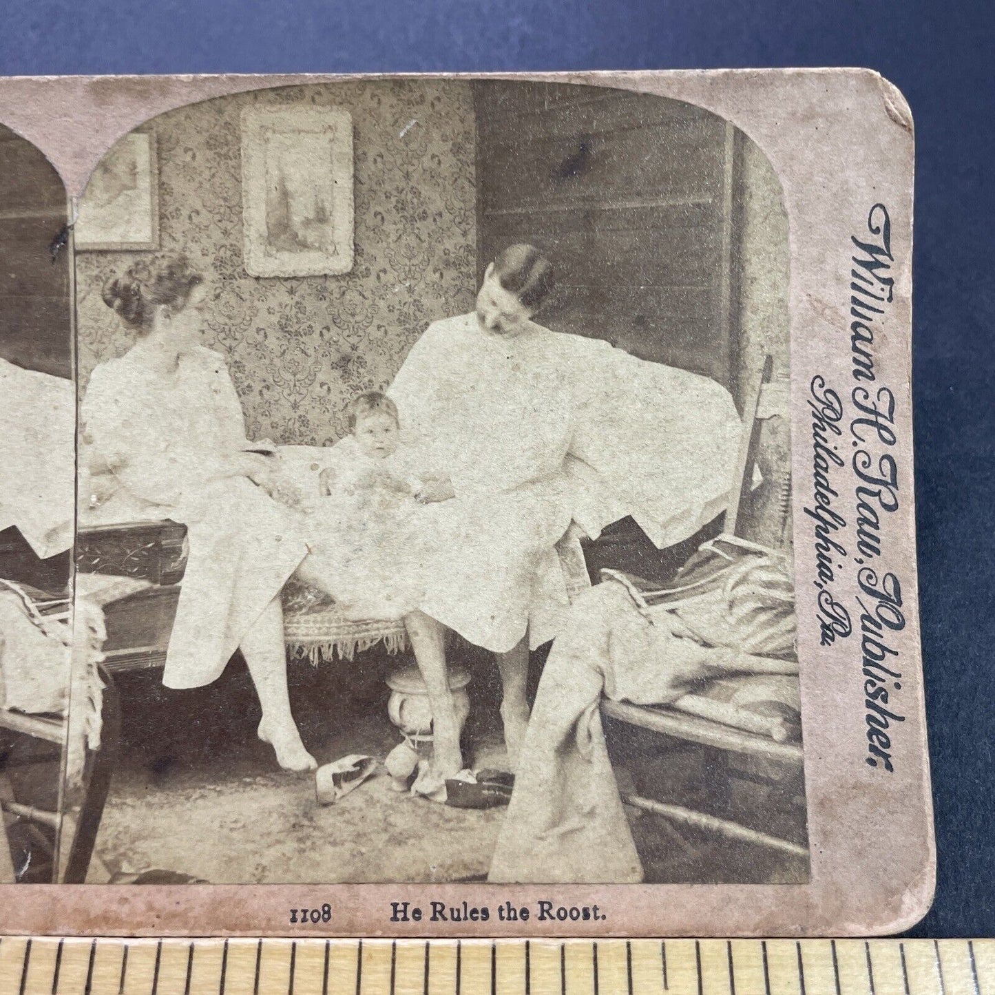 Antique 1880s Baby Keeps Parents Up At Night Stereoview Photo Card P3545