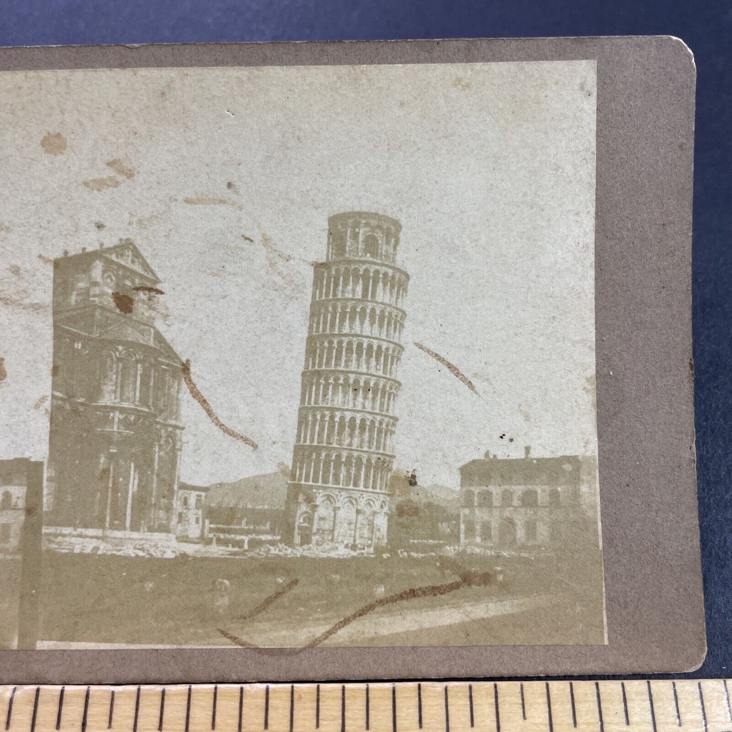 Antique 1860s Leaning Tower Of Pisa Italy Stereoview Photo Card P4137