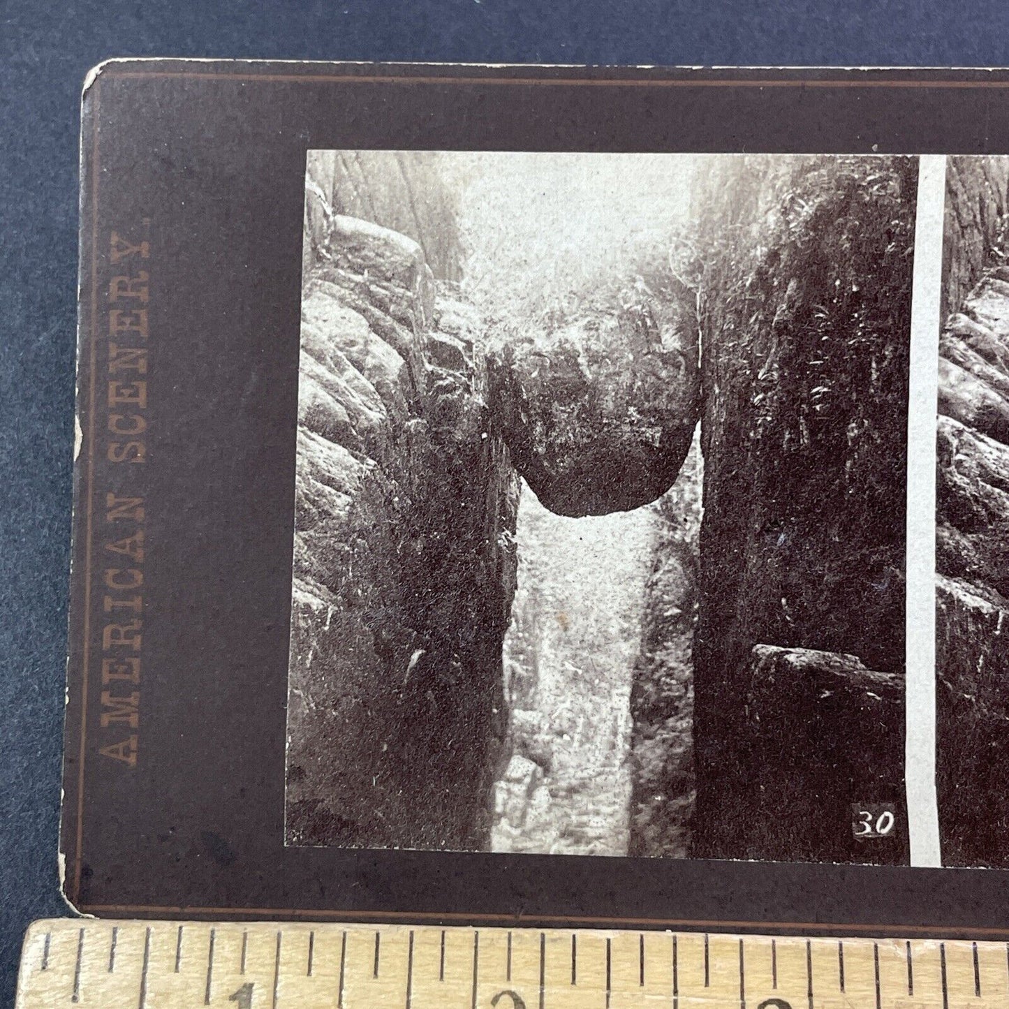 Antique 1860s Suspended Rock Franconia Notch Flume Stereoview Photo Card V1760