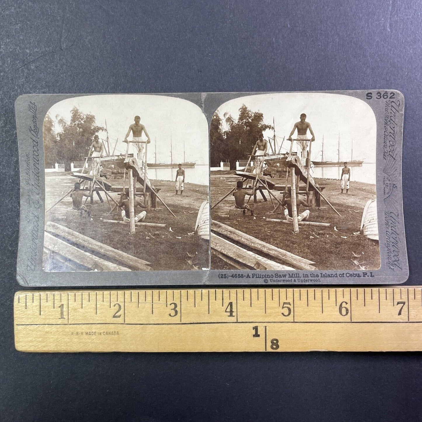 Hand-Powered Sawmill Stereoview Cebu The Philippines Antique c1899 Y492