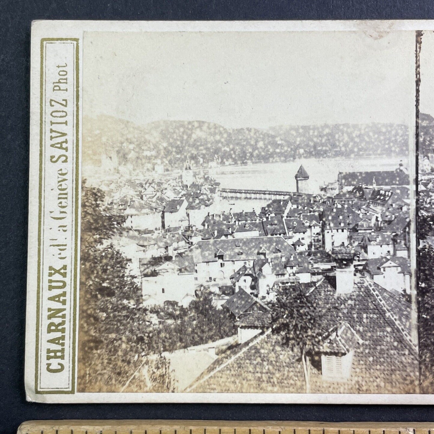 Lucerne Switzerland View Stereoview att. Adolfe Braun Antique c1860s X4063