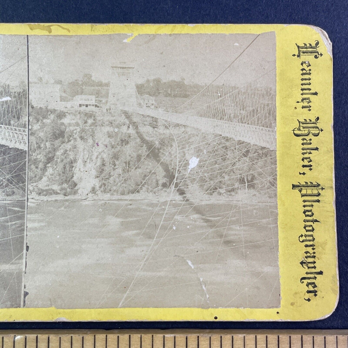 Niagara Falls Railroad Suspension Wires Stereoview Leander Baker c1870s Y2516