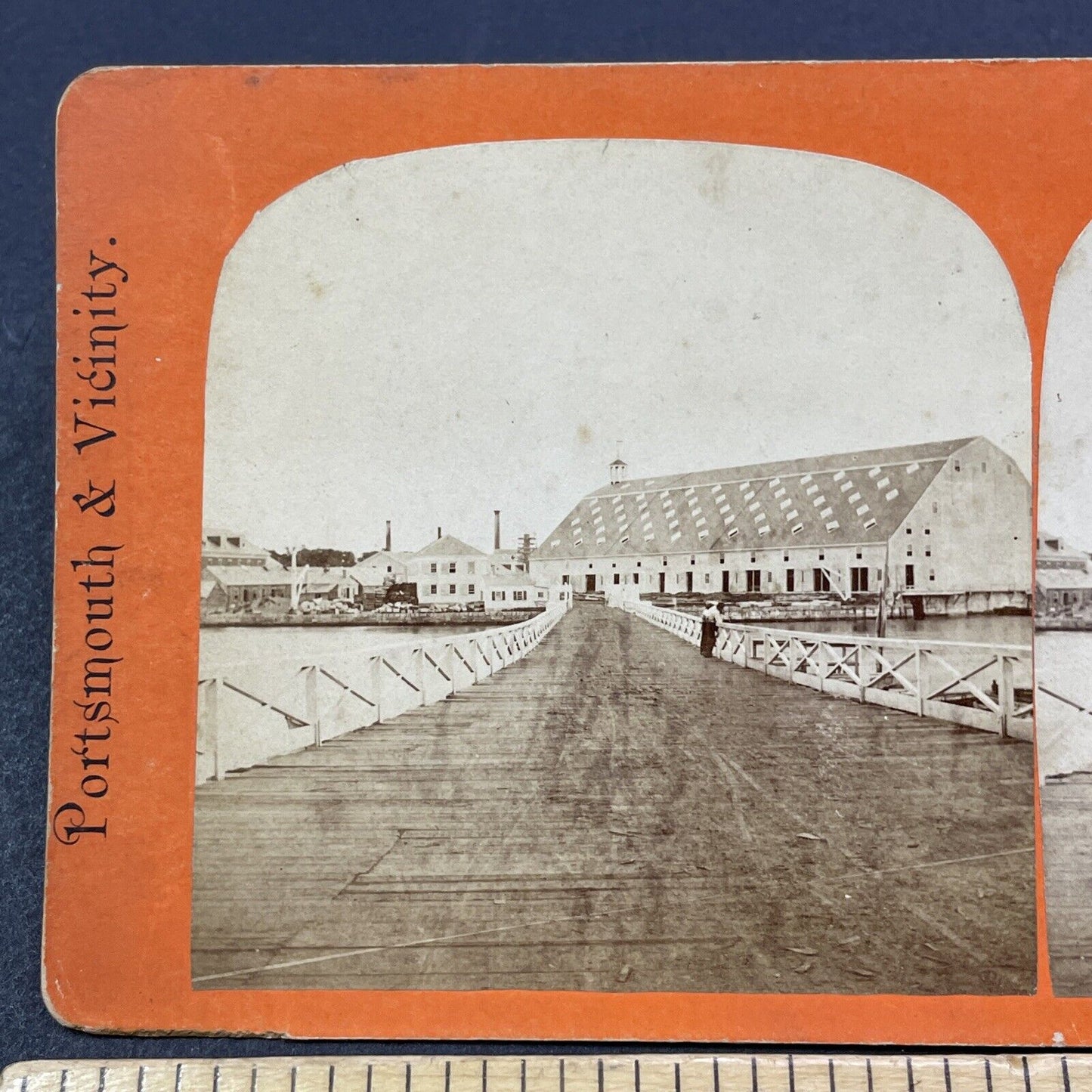 Antique 1860s Portsmouth Navy Yard Peirce Island NH Stereoview Photo Card V2097