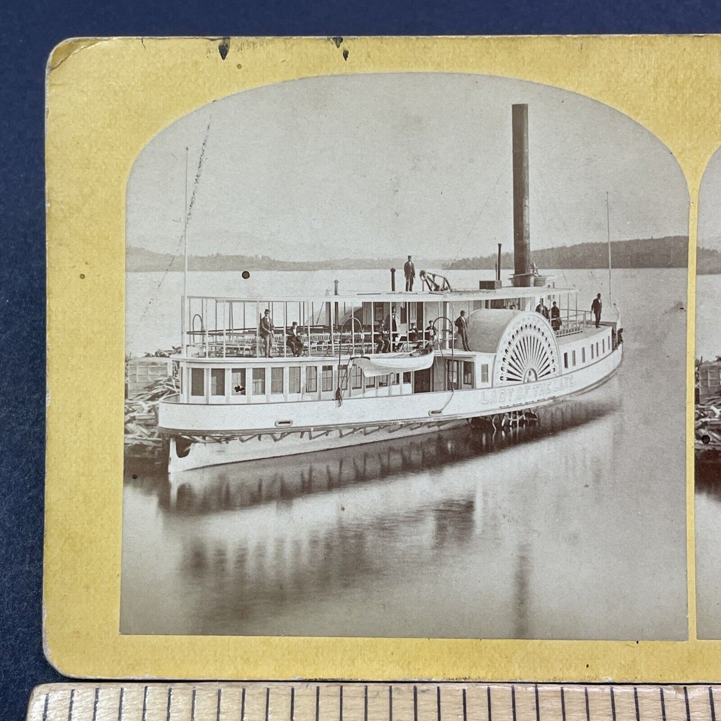 Antique 1870s Lady Of The Lake Winnipesaukee Steamer Stereoview Photo Card V1966