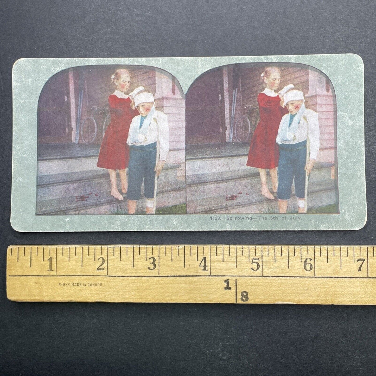 Antique 1898 Fourth Of July Serious Injury Warning Stereoview Photo Card P1131