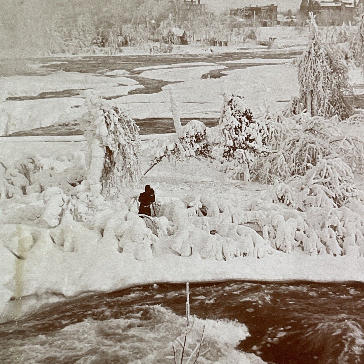 Photographer Taking Photographs Stereoview Niagara Falls Antique c1898 Y2144