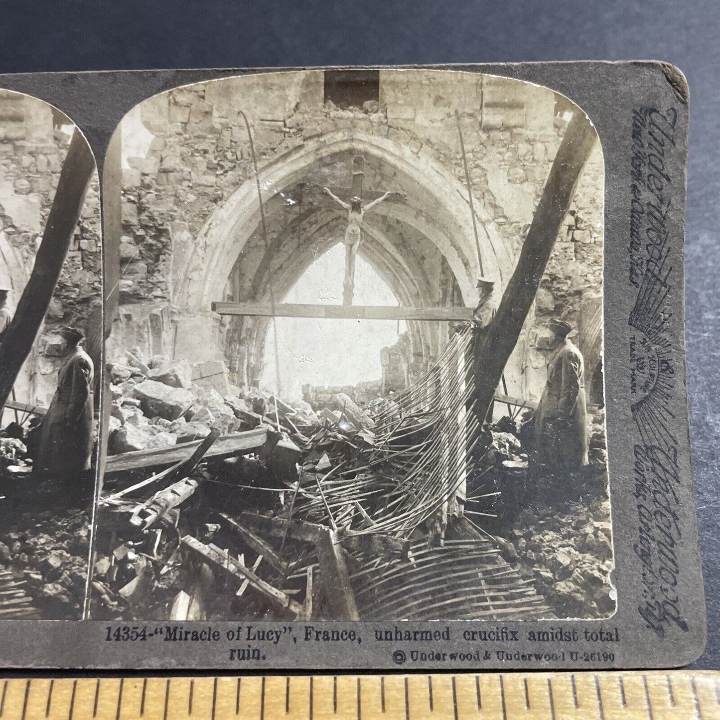 Antique 1916 The Miracle Of Lucy WW1 Bombing France Stereoview Photo Card P4997