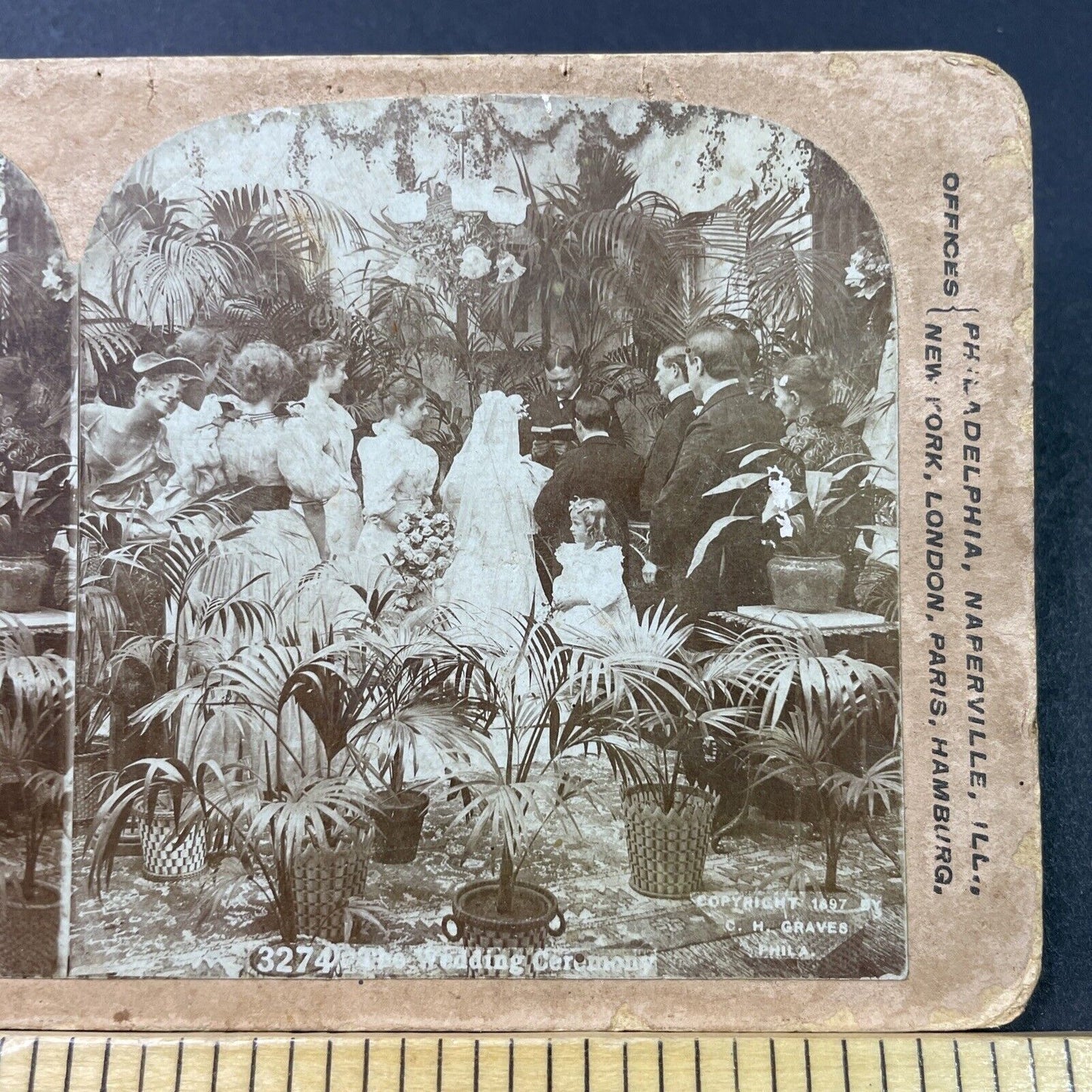 Antique 1897 Bride & Groom Say Wedding Vows Stereoview Photo Card P2943