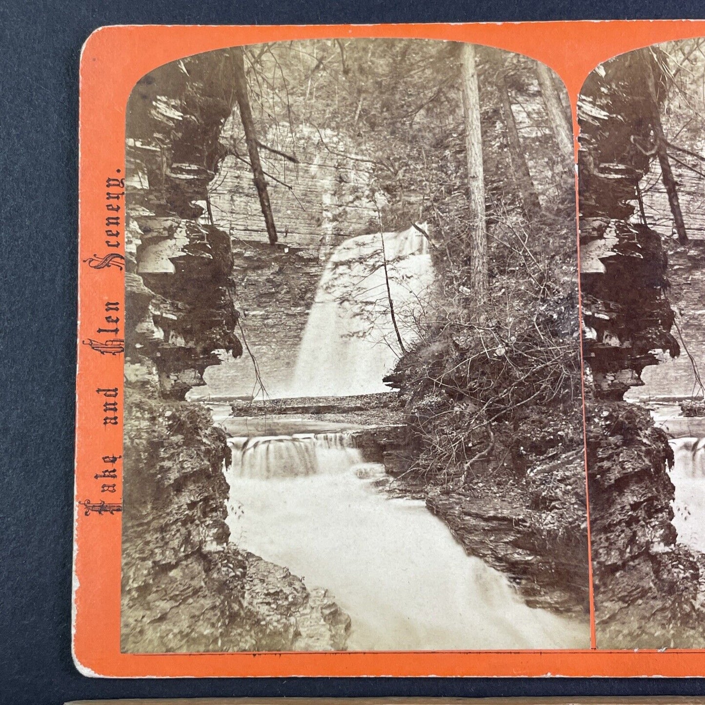 Eagle Falls Watkins Glen New York Stereoview G.F. Gates Antique c1869 Y2833