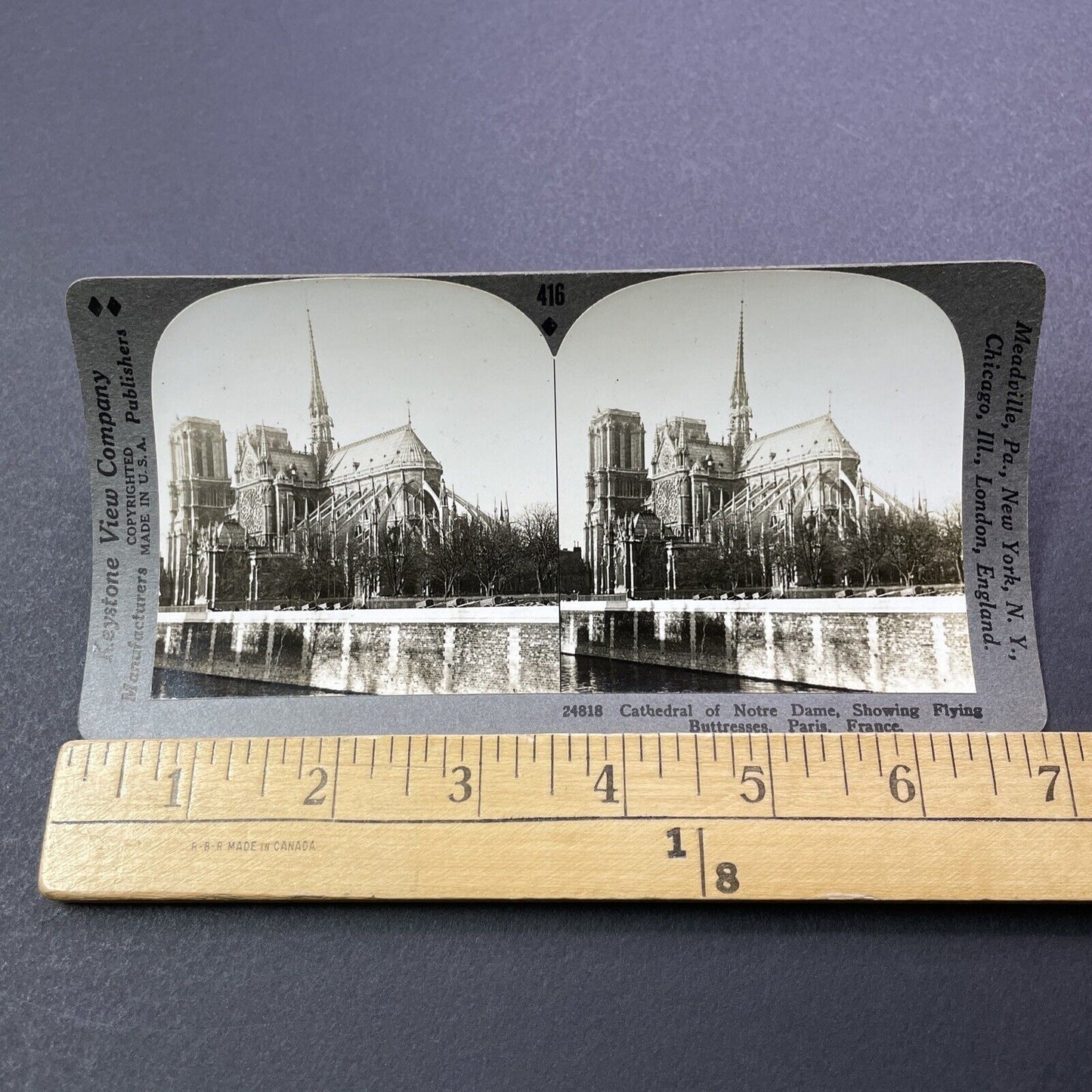 Antique 1920s Notre Dame Cathedral Church Paris Stereoview Photo Card V2947