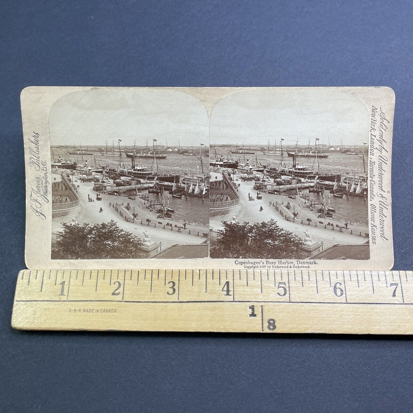 Antique 1897 Merchant Ships Copenhagen Denmark Stereoview Photo Card V514