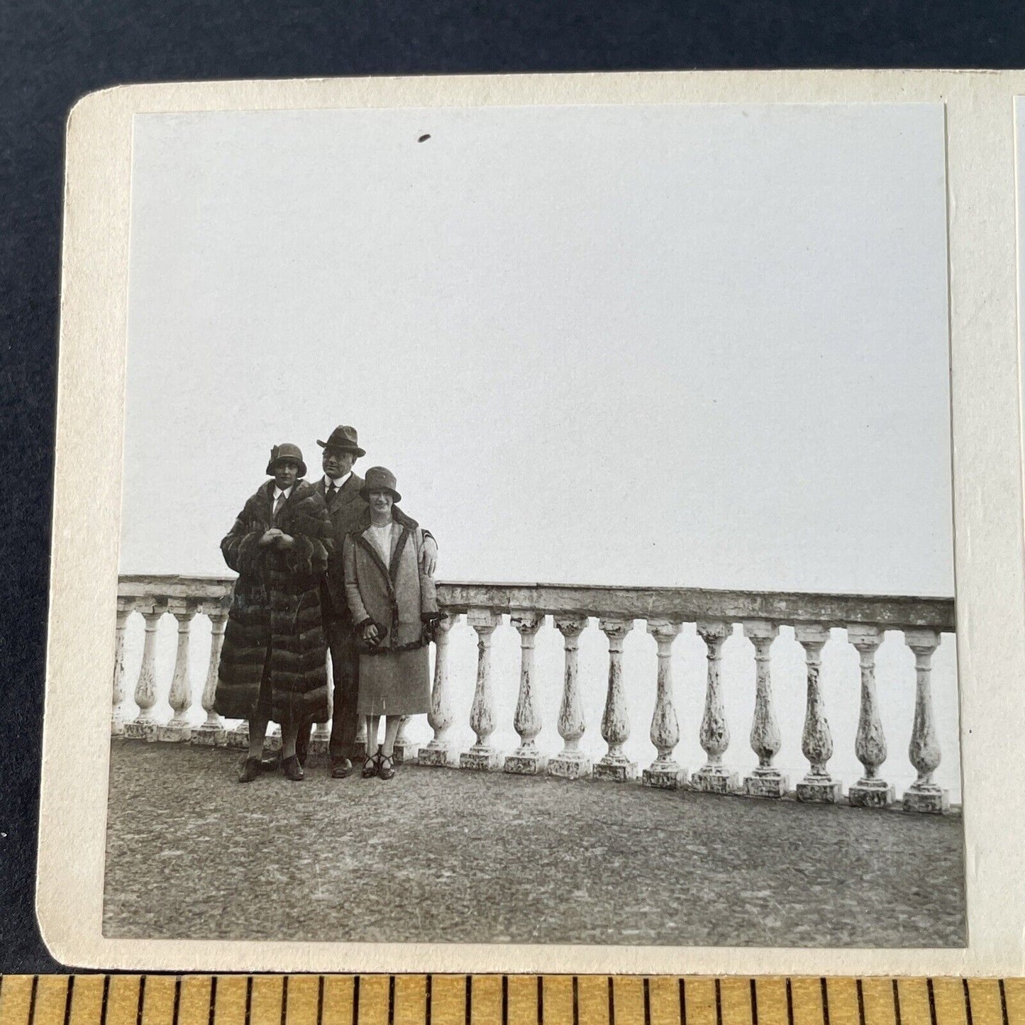 Antique 1925 Wealthy American Girls Balcony Ital OOAK Stereoview Photo Card 3248