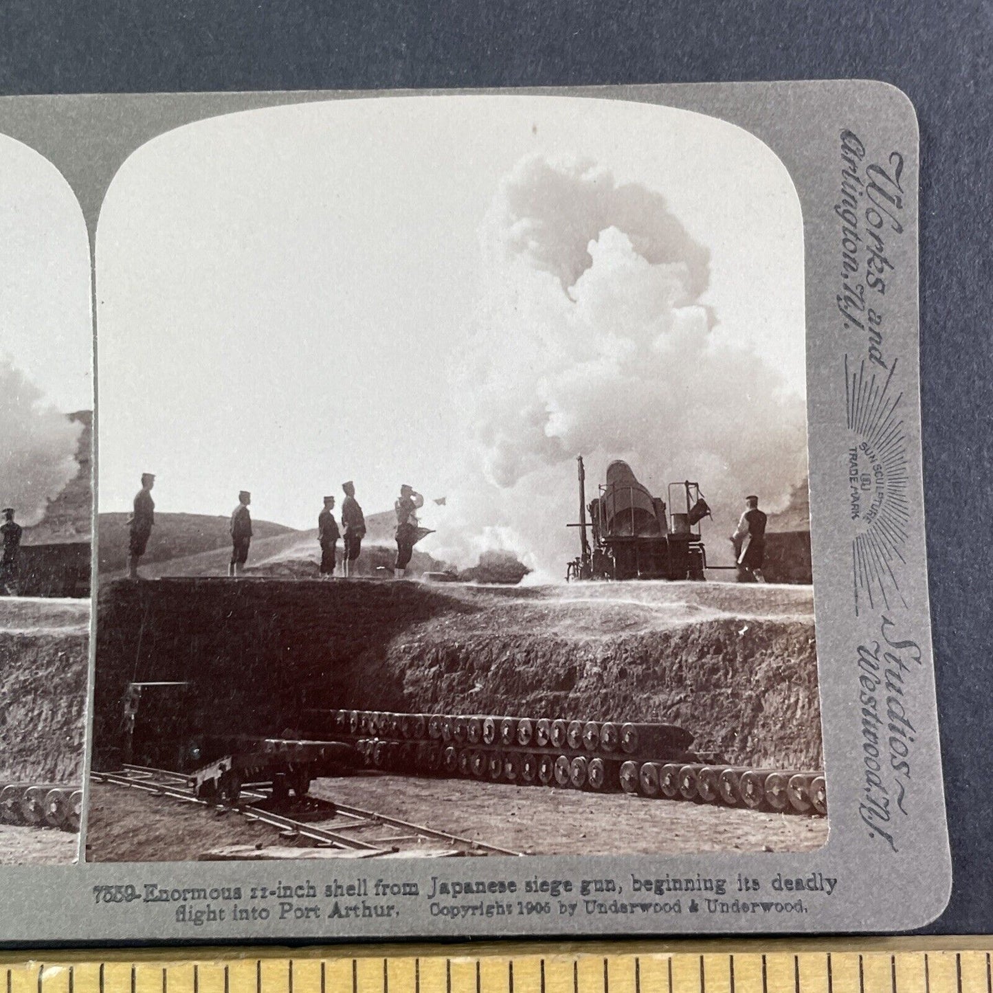 Heavy Japanese Artillery Gun Stereoview Russo-Sino War Antique c1905 X4149