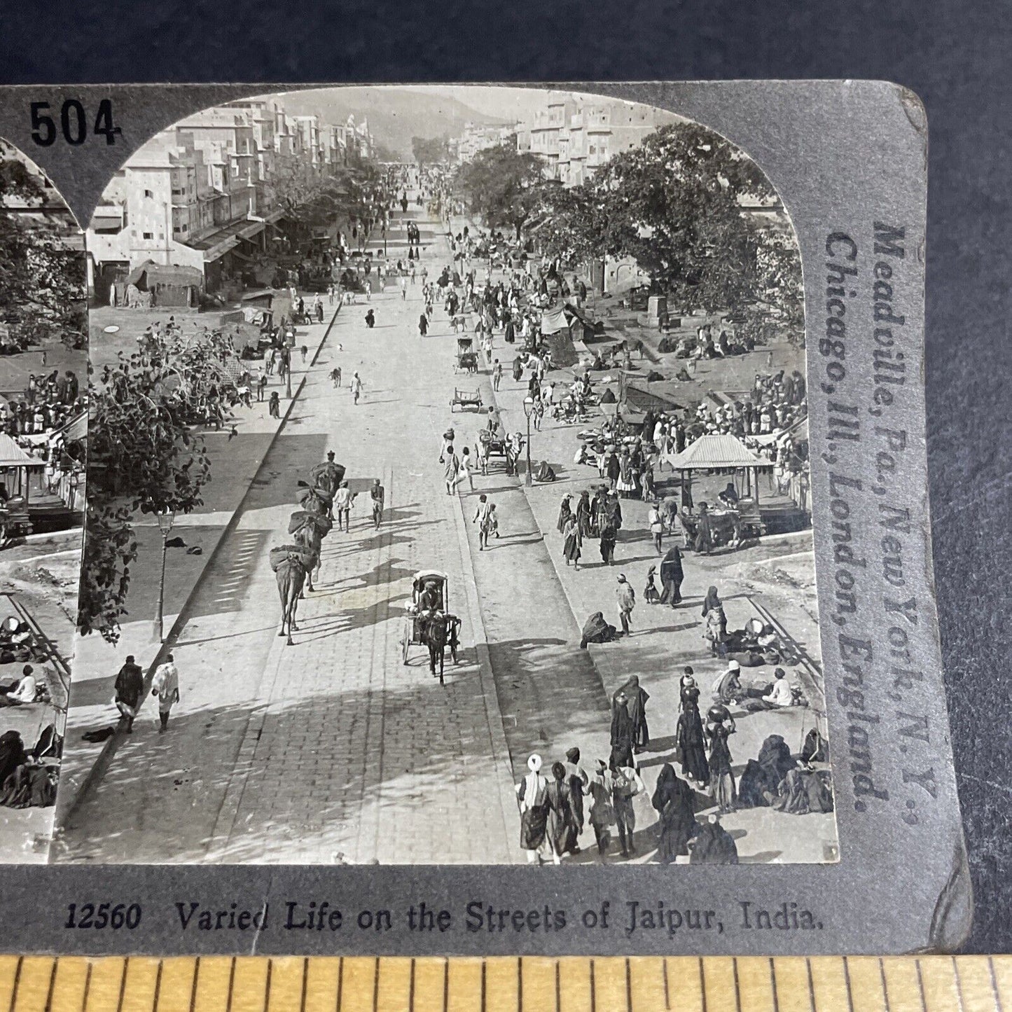 Antique 1910s Jaipur India City Streets Stereoview Photo Card P4453