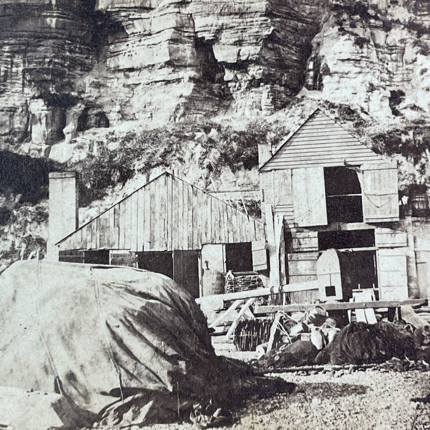 Hastings Quarry Houses UK Stereoview att. Joseph Cundall Antique c1855 X3787