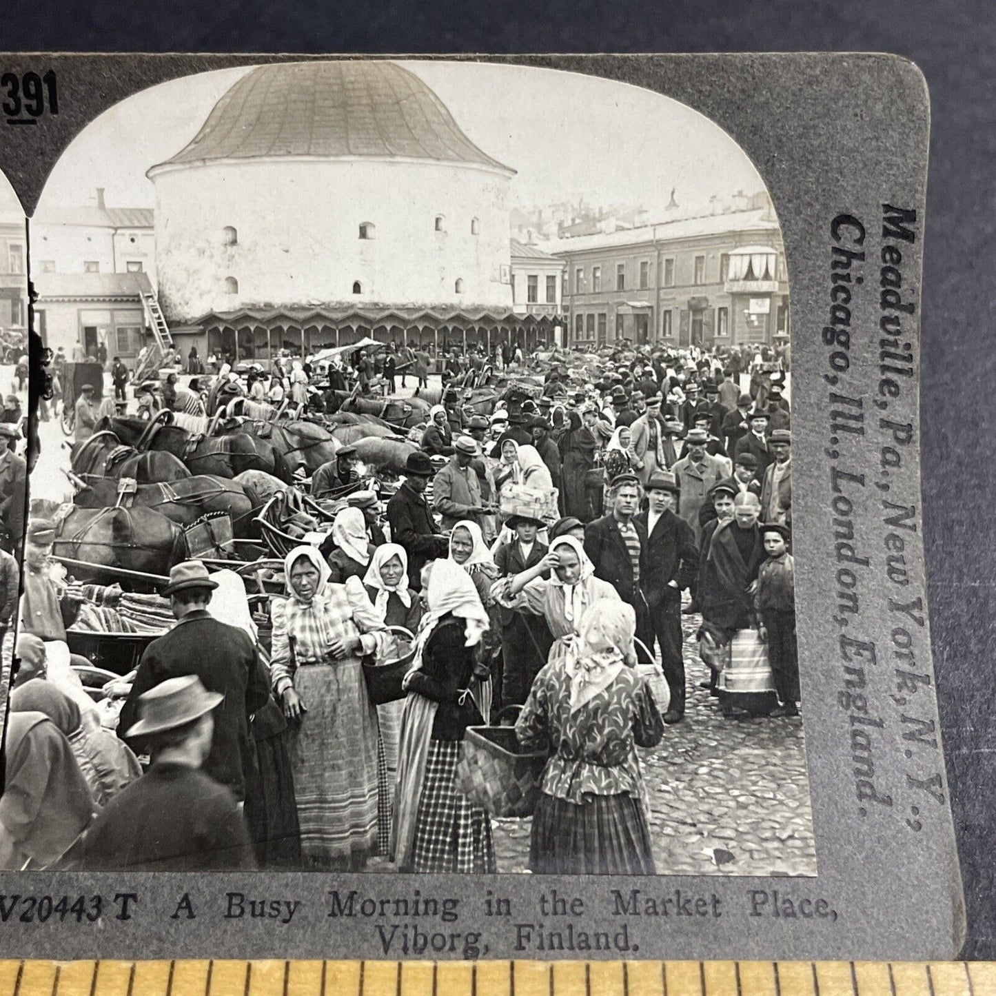 Antique 1909 Strong Finnish Women Viborg Finland Stereoview Photo Card P4561