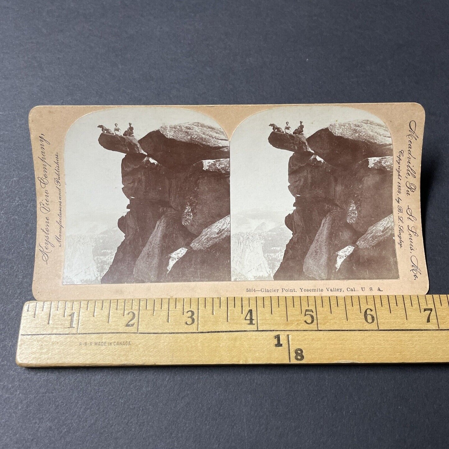 Antique 1899 Daredevils On Cliff Edge Yosemite CA Stereoview Photo Card V2846