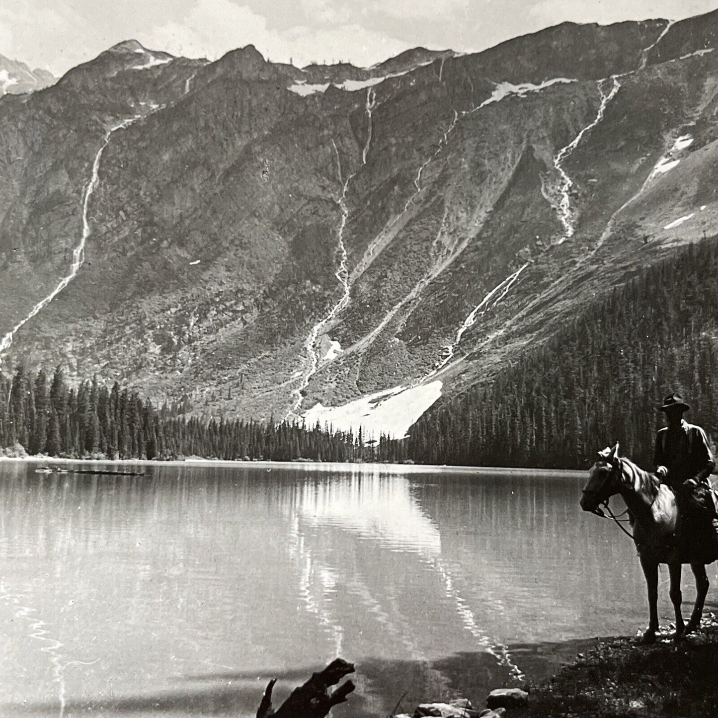 Antique 1910s Cowboy In Glacier Park Montana Stereoview Photo Card V2167