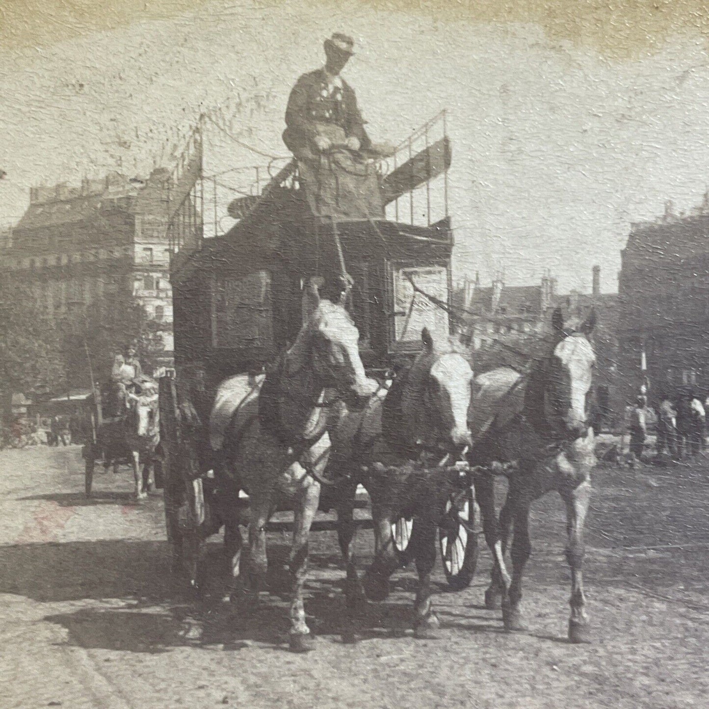 Antique 1880s Stage Coach In Paris France Stereoview Photo Card P1980-09