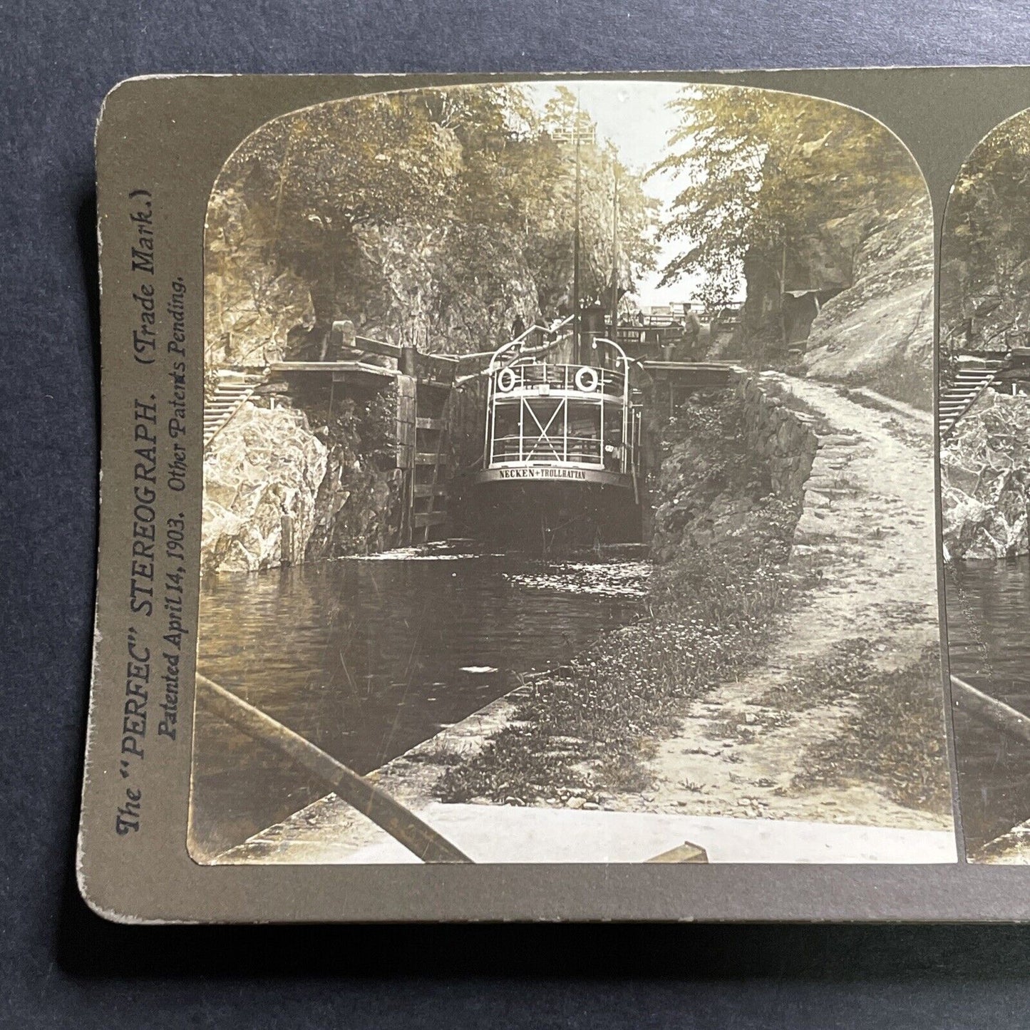 Antique 1902 Boat Passing Through Gota Canal Sweden Stereoview Photo Card P1309