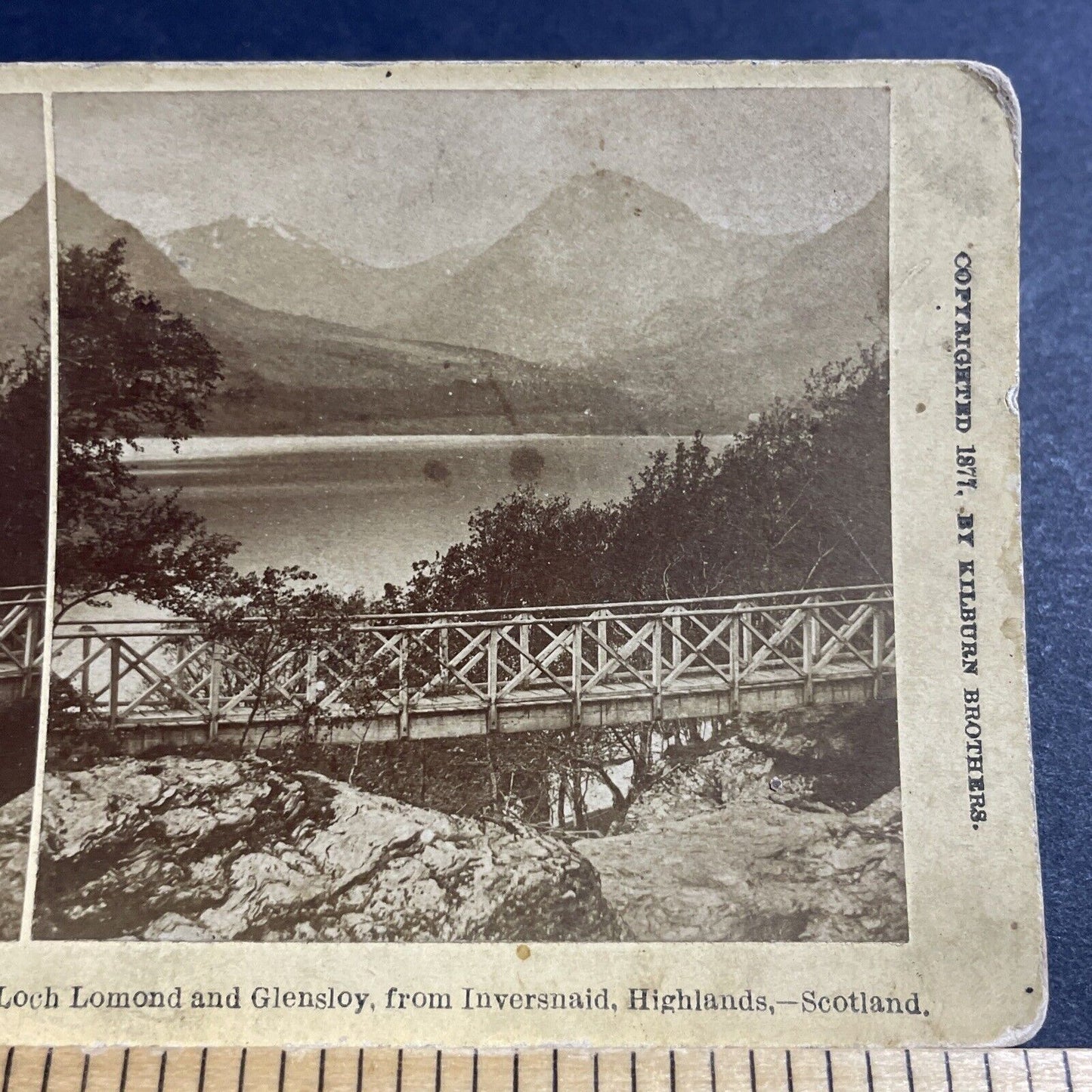 Antique 1877 Inversnaid Falls Wood Bridge Scotland Stereoview Photo Card P5113