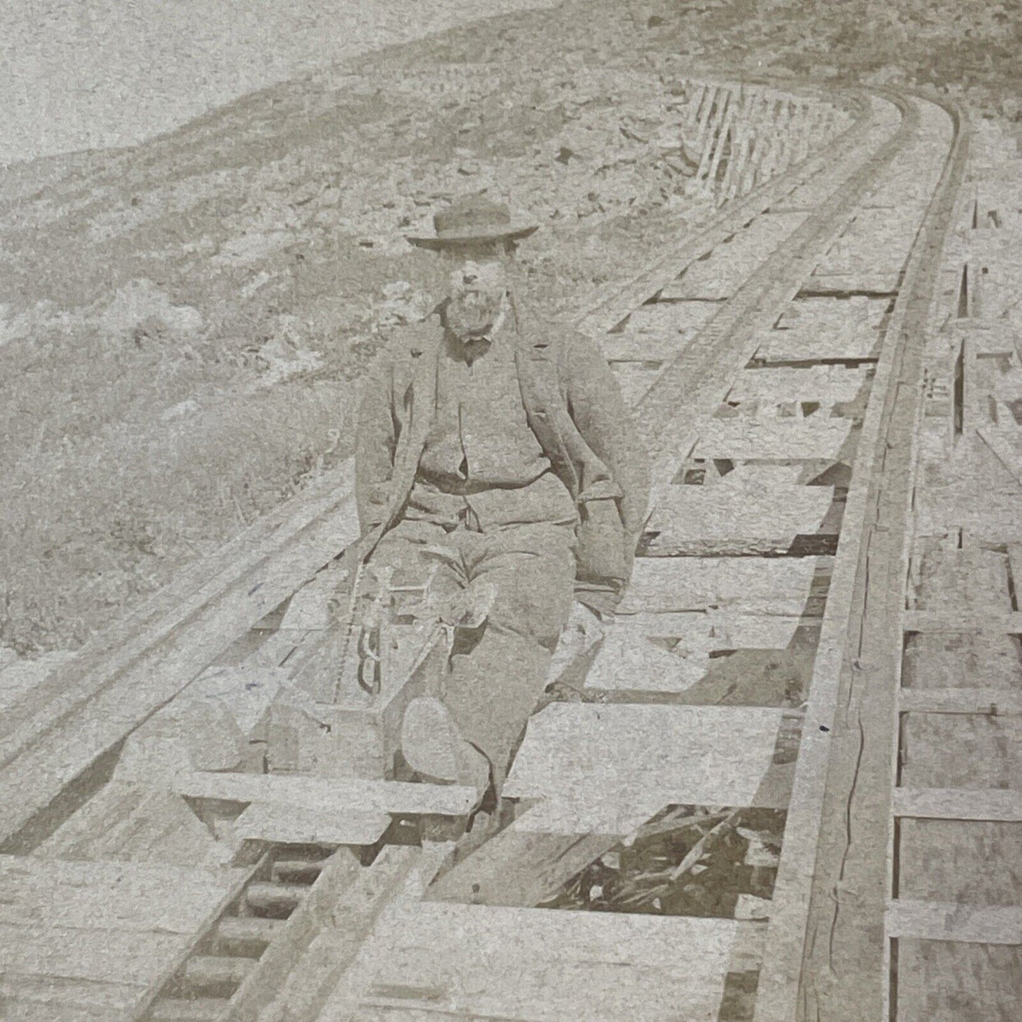 Railroad Track Worker Stereoview Mt Washington Photo Card Antique 1871 X847