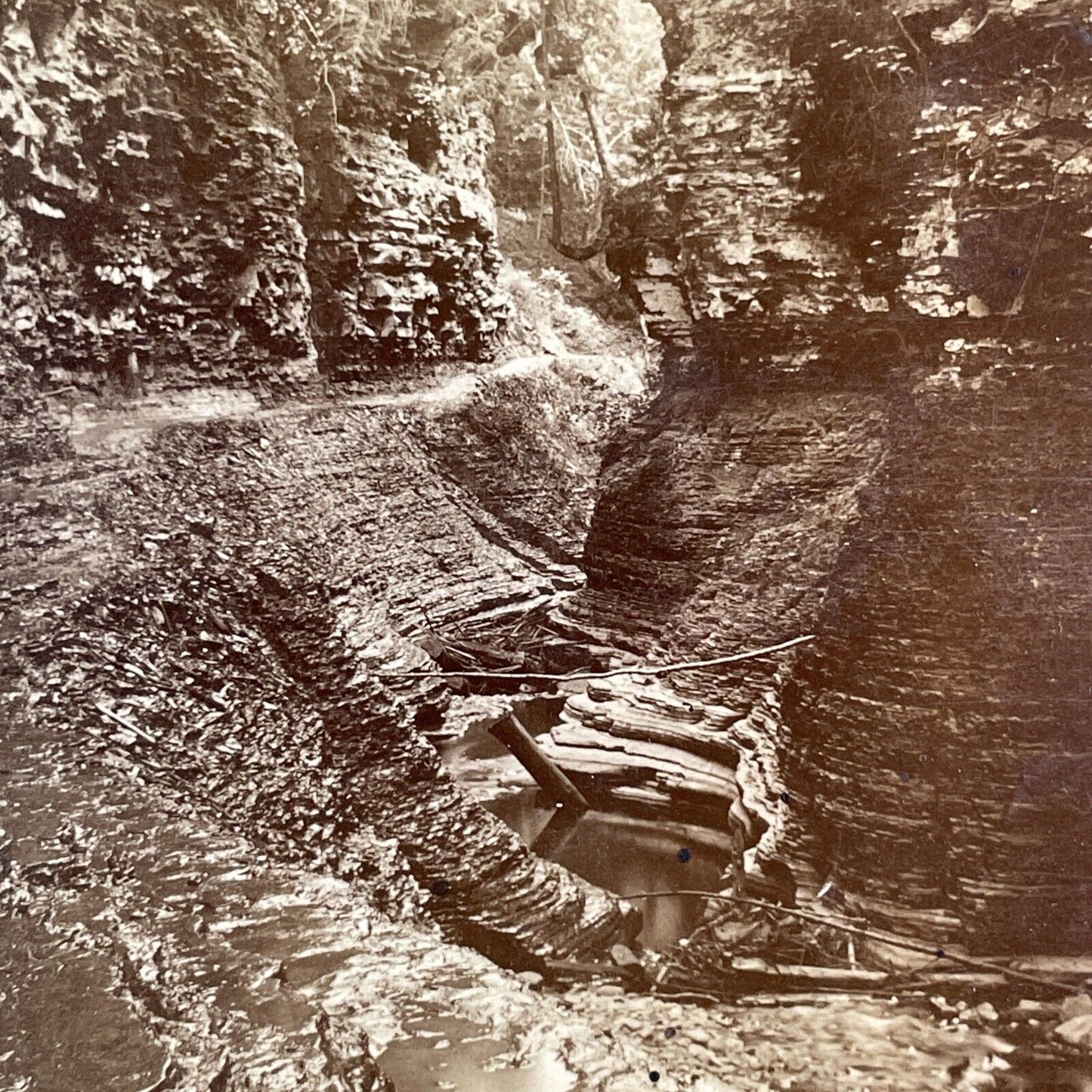 Lehigh Valley Railroad Stereoview Spiral Gorge Watkins Glen Antique c1870s Y2165