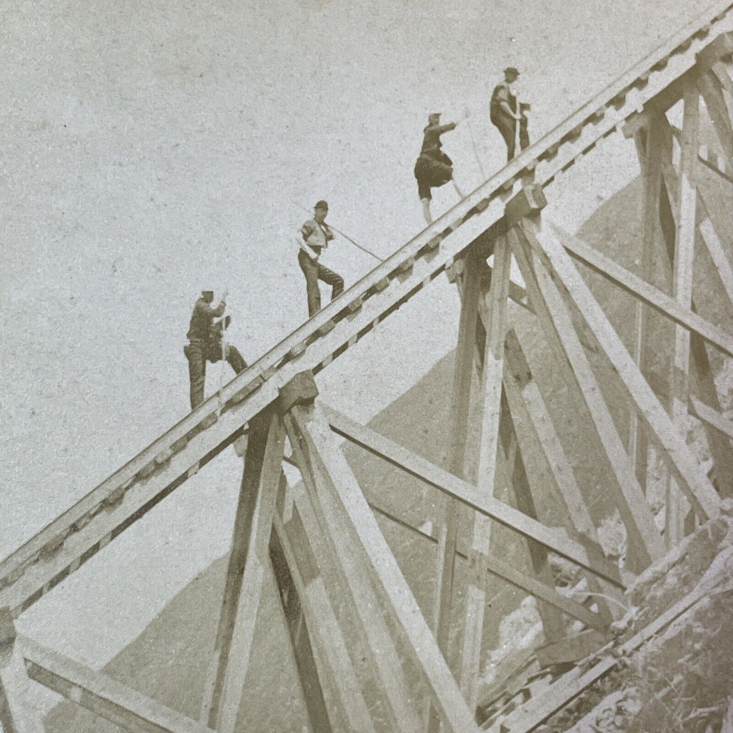 Railroad Workers Mount Washington Stereoview New Hampshire Antique c1870s Y866