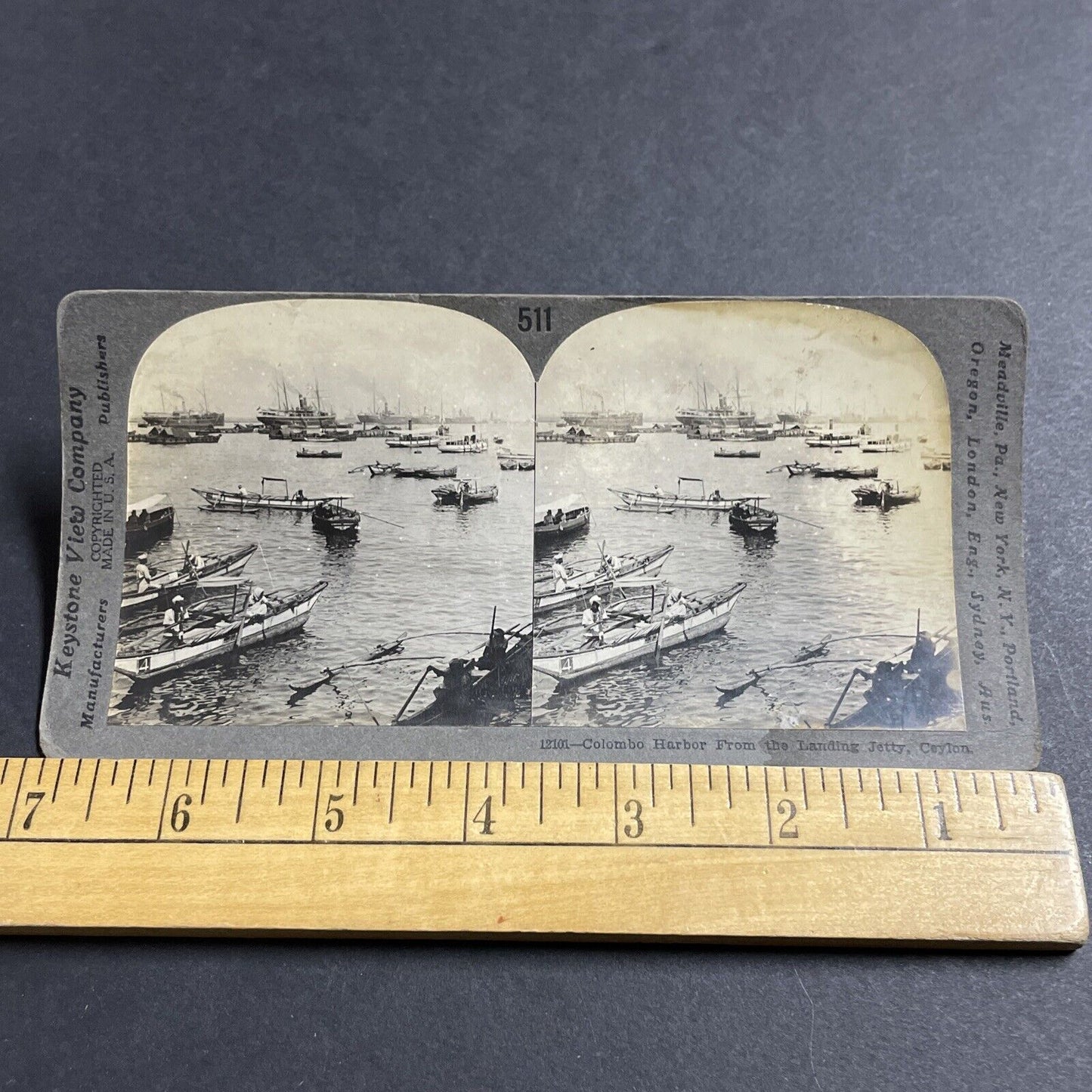 Antique 1909 Fishing Boats In Sri Lanka Stereoview Photo Card P5034