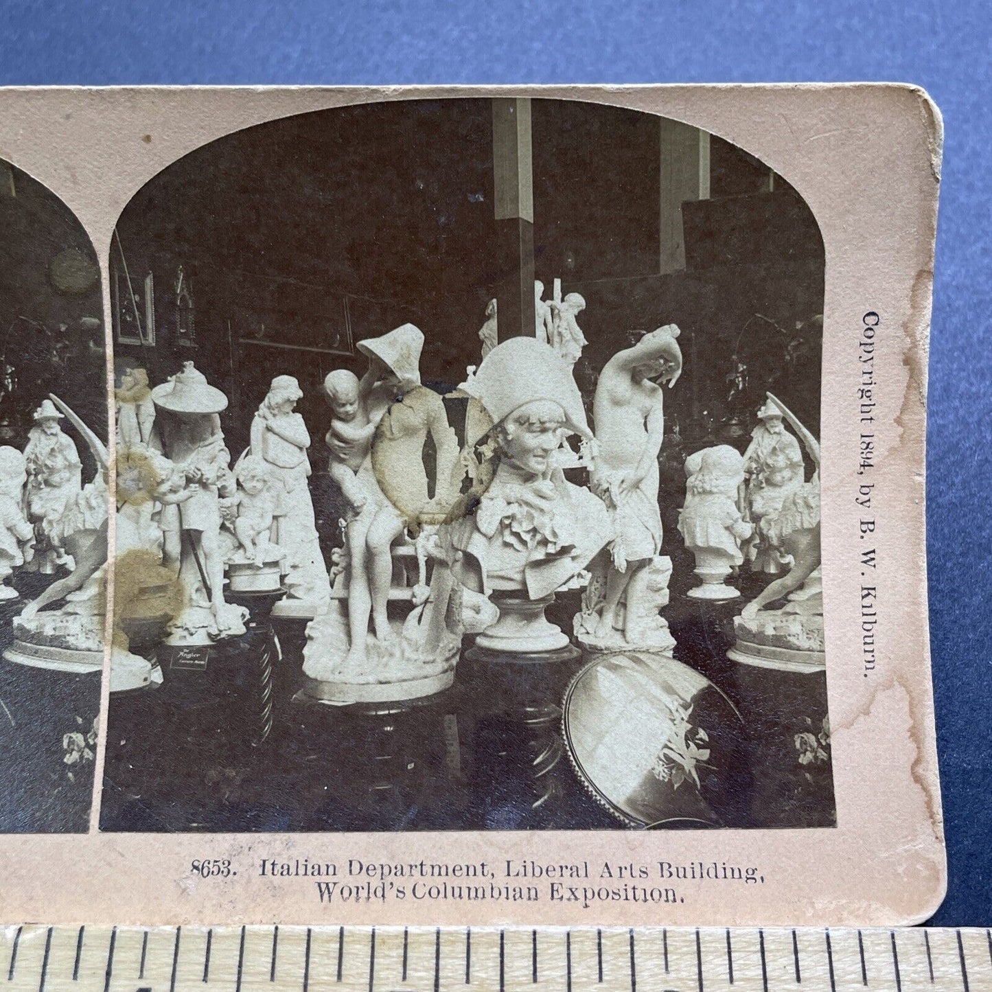 Antique 1894 Alabaster Italian Sculpture Art Busts Stereoview Photo Card V3600