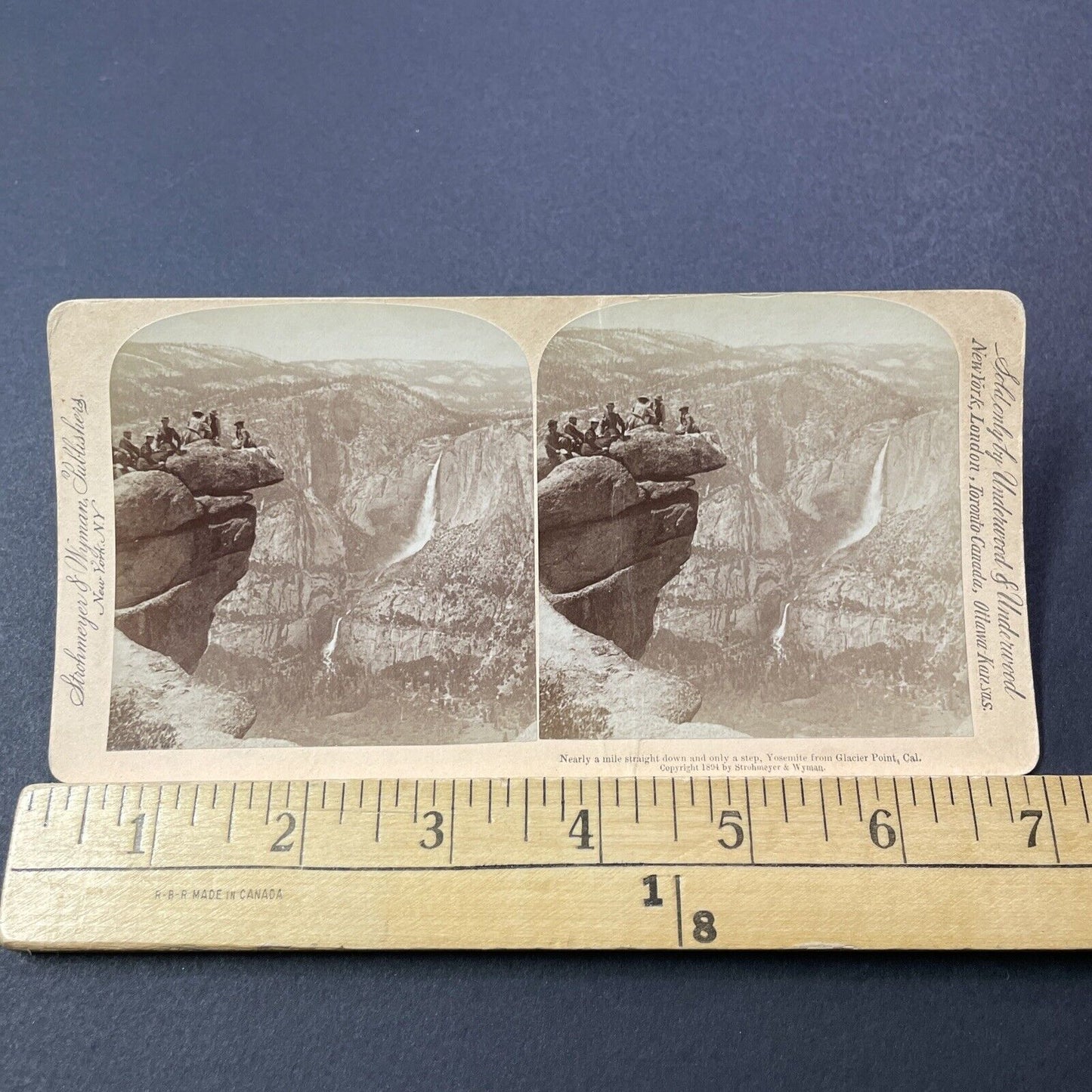 Antique 1894 Daredevils Pile Up Cliff Edge Yosemite Stereoview Photo Card V3281