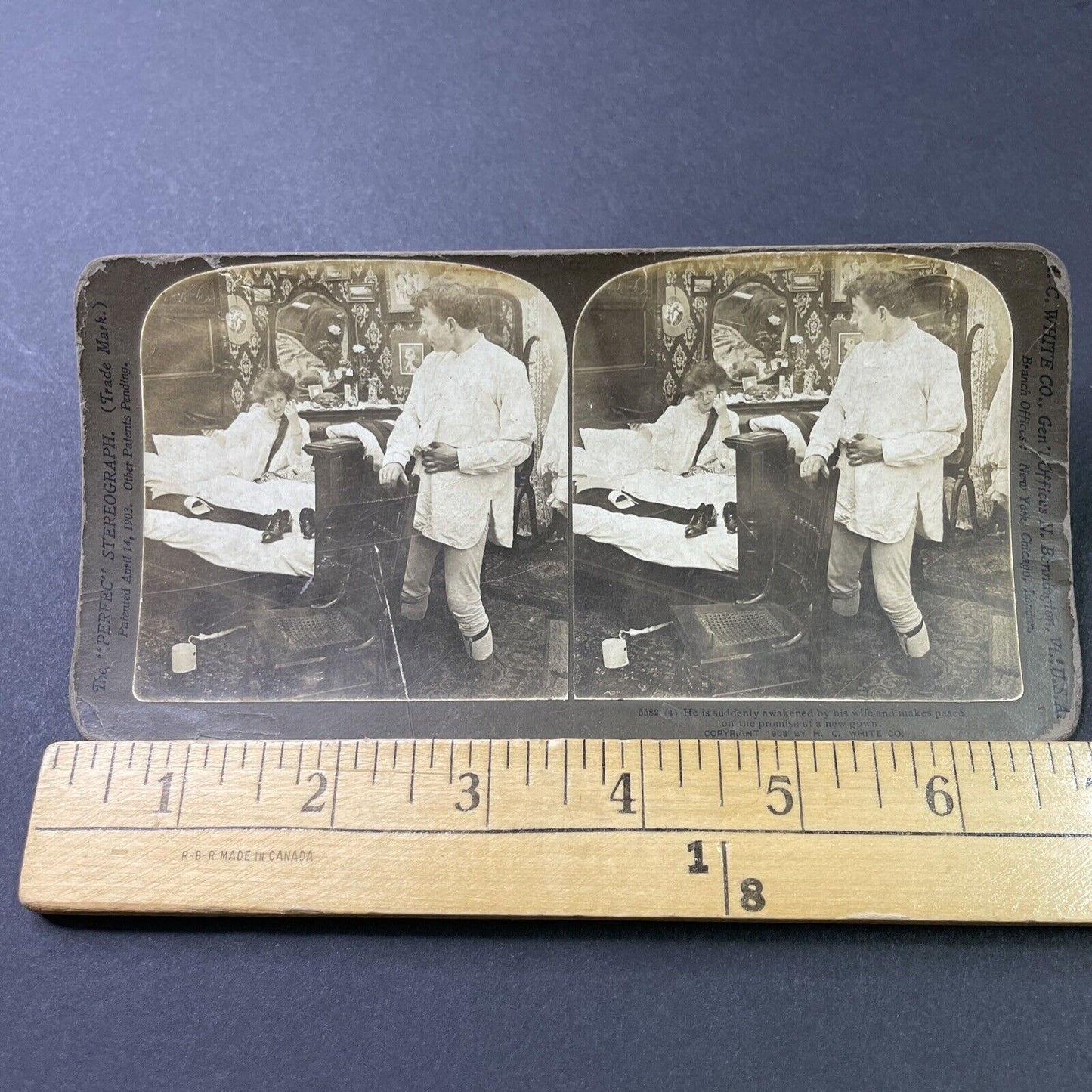 Antique 1903 Woman Seduces Man In Morning Stereoview Photo Card P2895