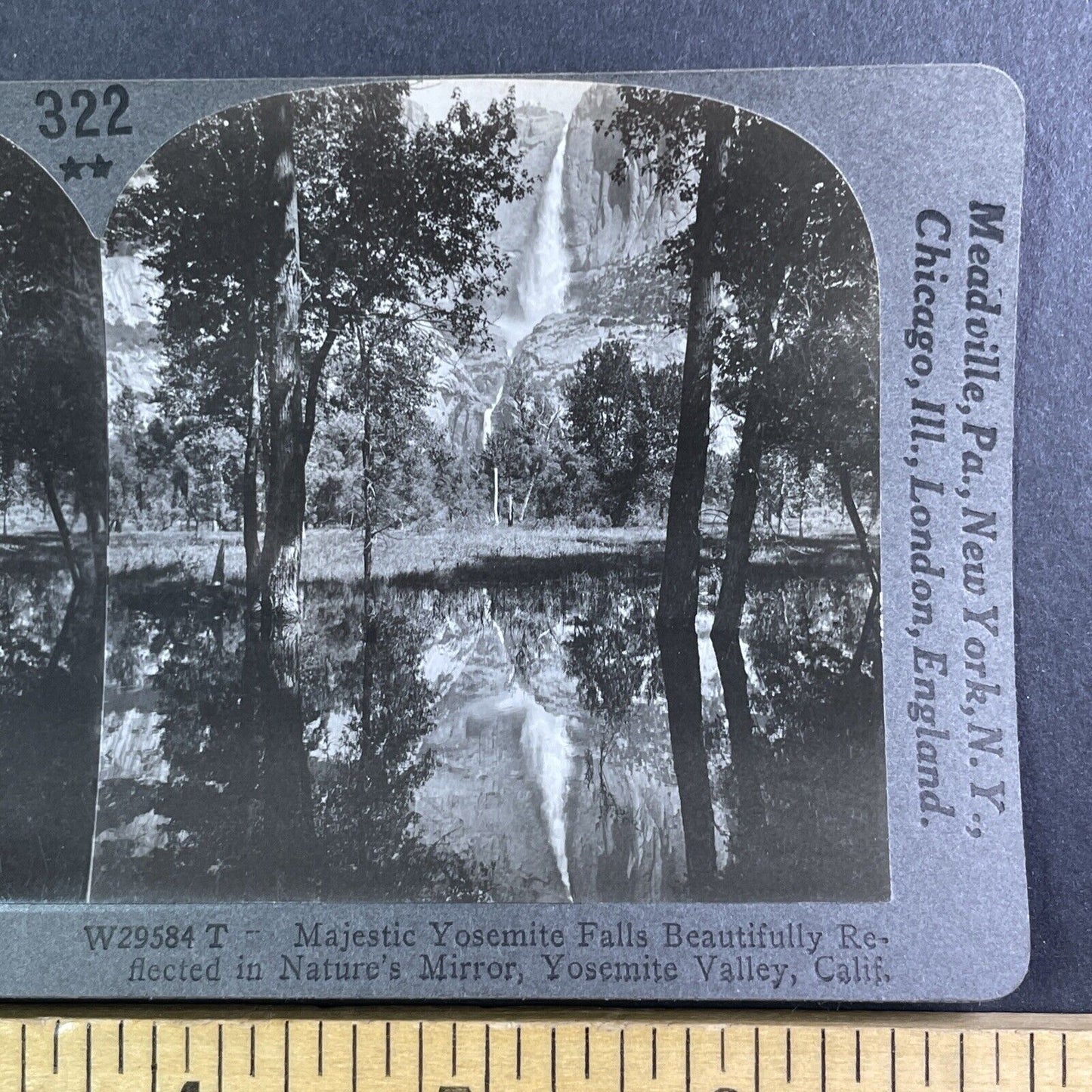 Yosemite Falls and Merced River California Stereoview Antique c1910s Y992